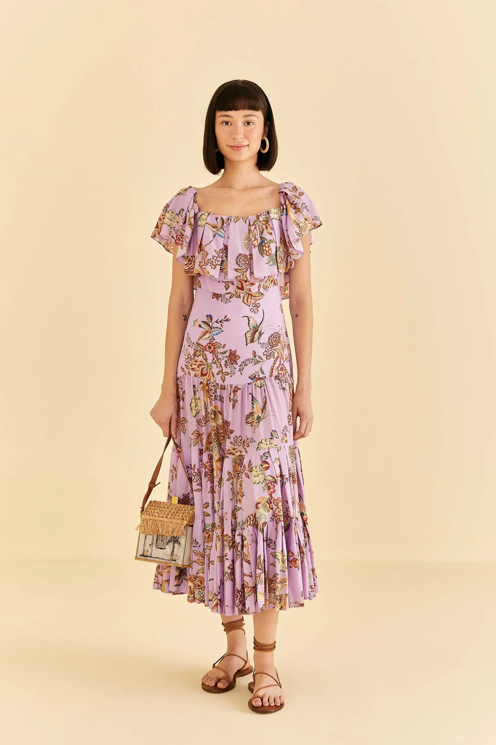 FARM Rio LILAC FLORAL MONKEY SHORT SLEEVE MAXI DRESS Best Sale