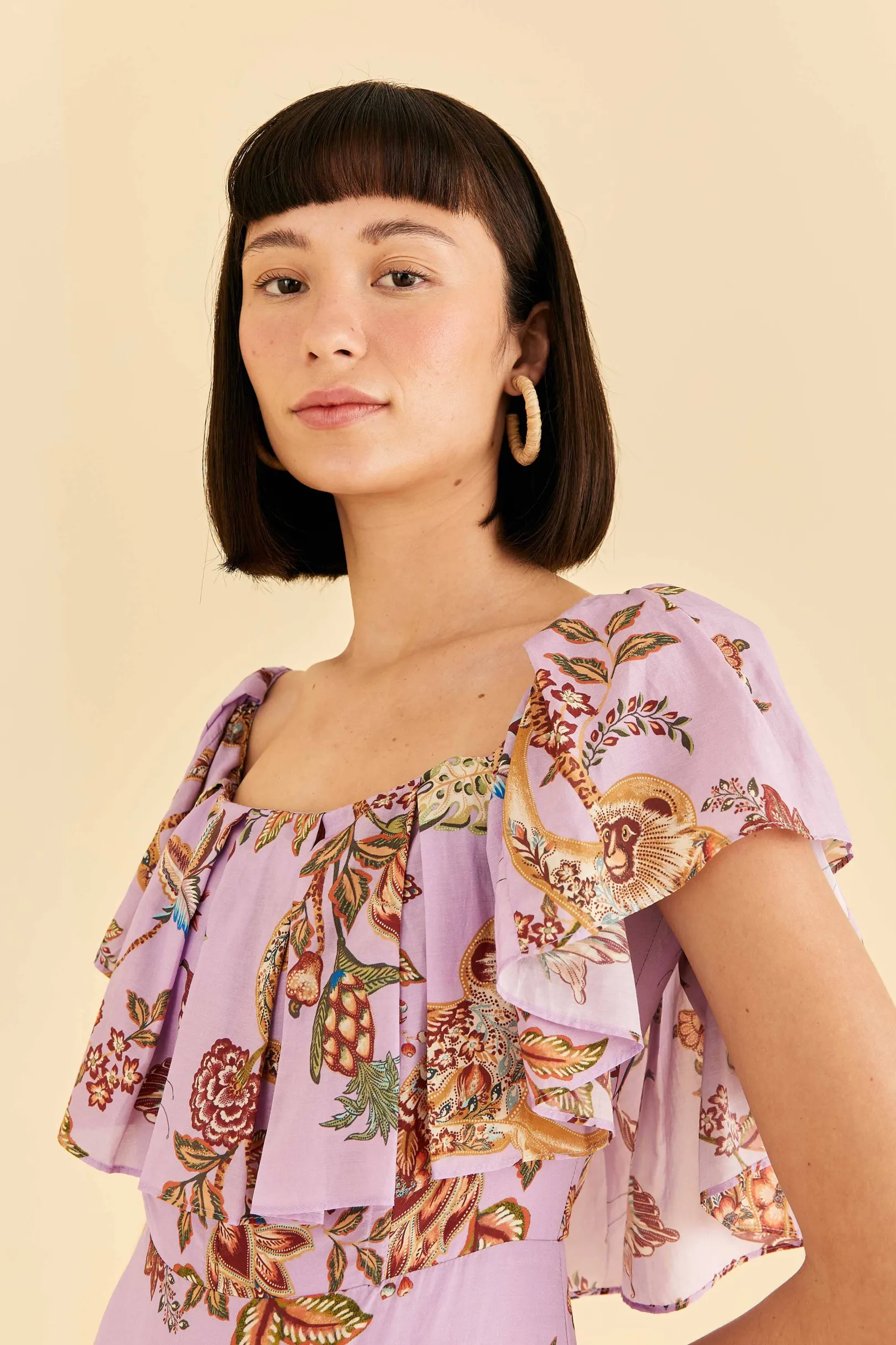 FARM Rio LILAC FLORAL MONKEY SHORT SLEEVE MAXI DRESS Best Sale