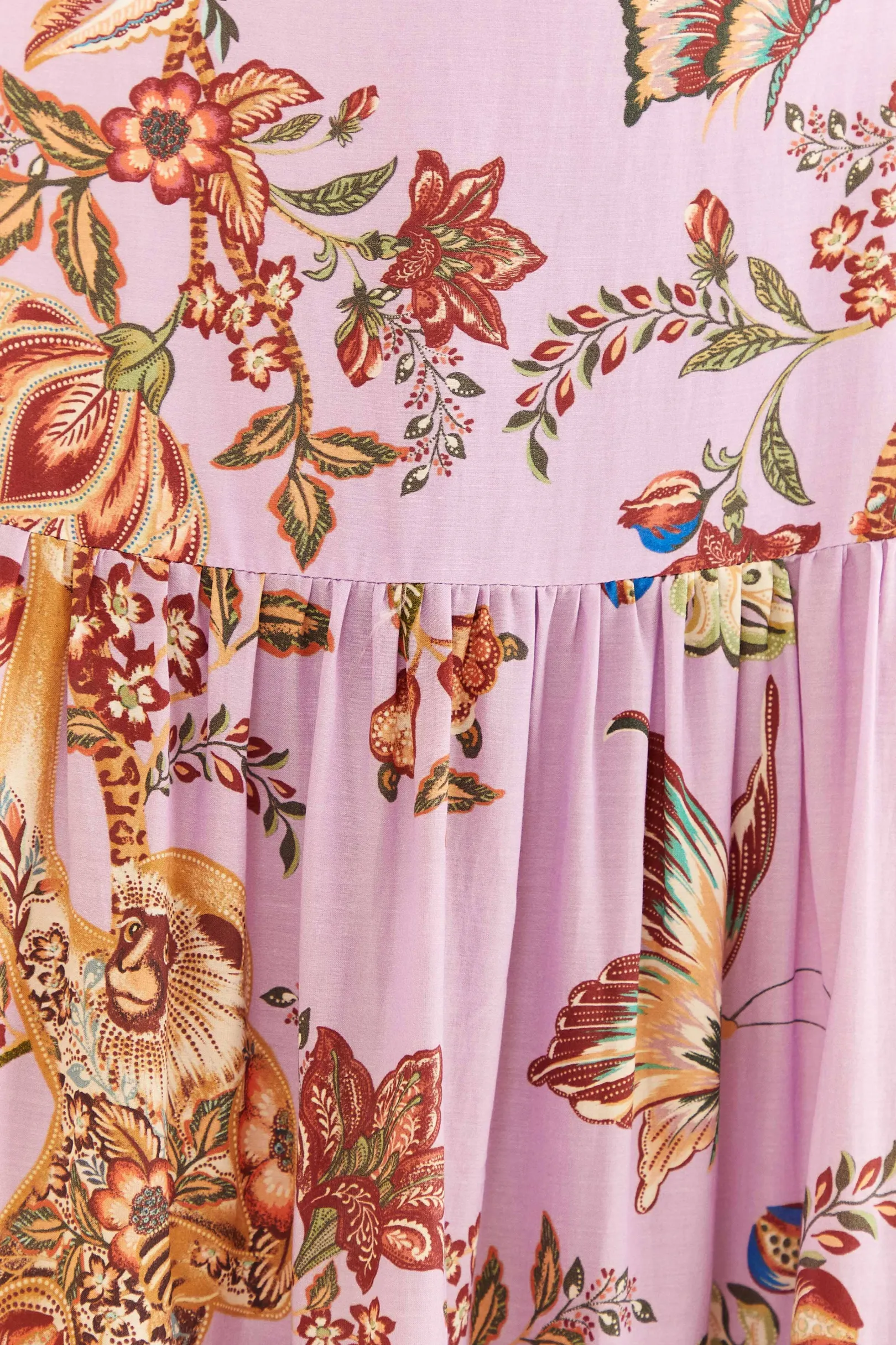FARM Rio LILAC FLORAL MONKEY SHORT SLEEVE MAXI DRESS Best Sale