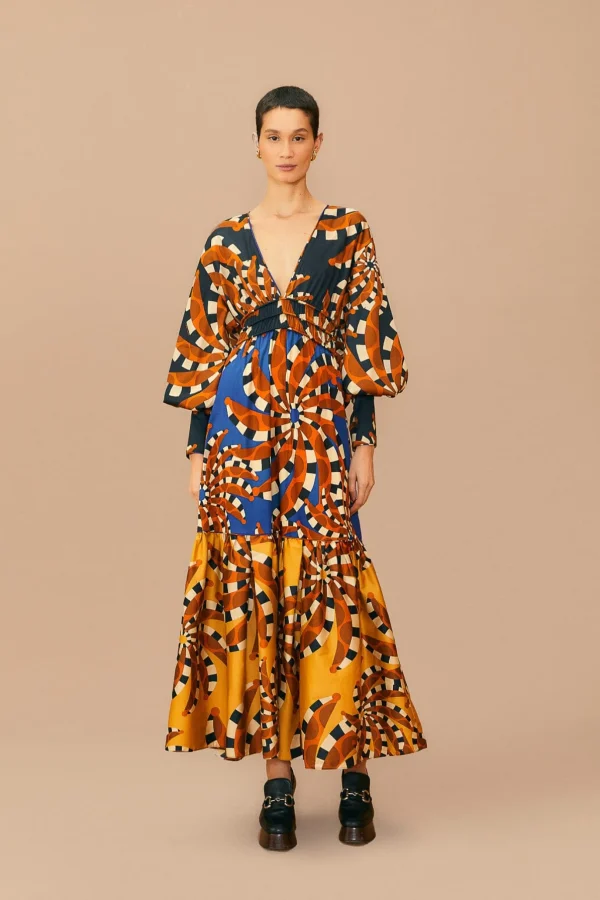 FARM Rio MIXED BANANADA LONG SLEEVE MAXI DRESS Flash Sale