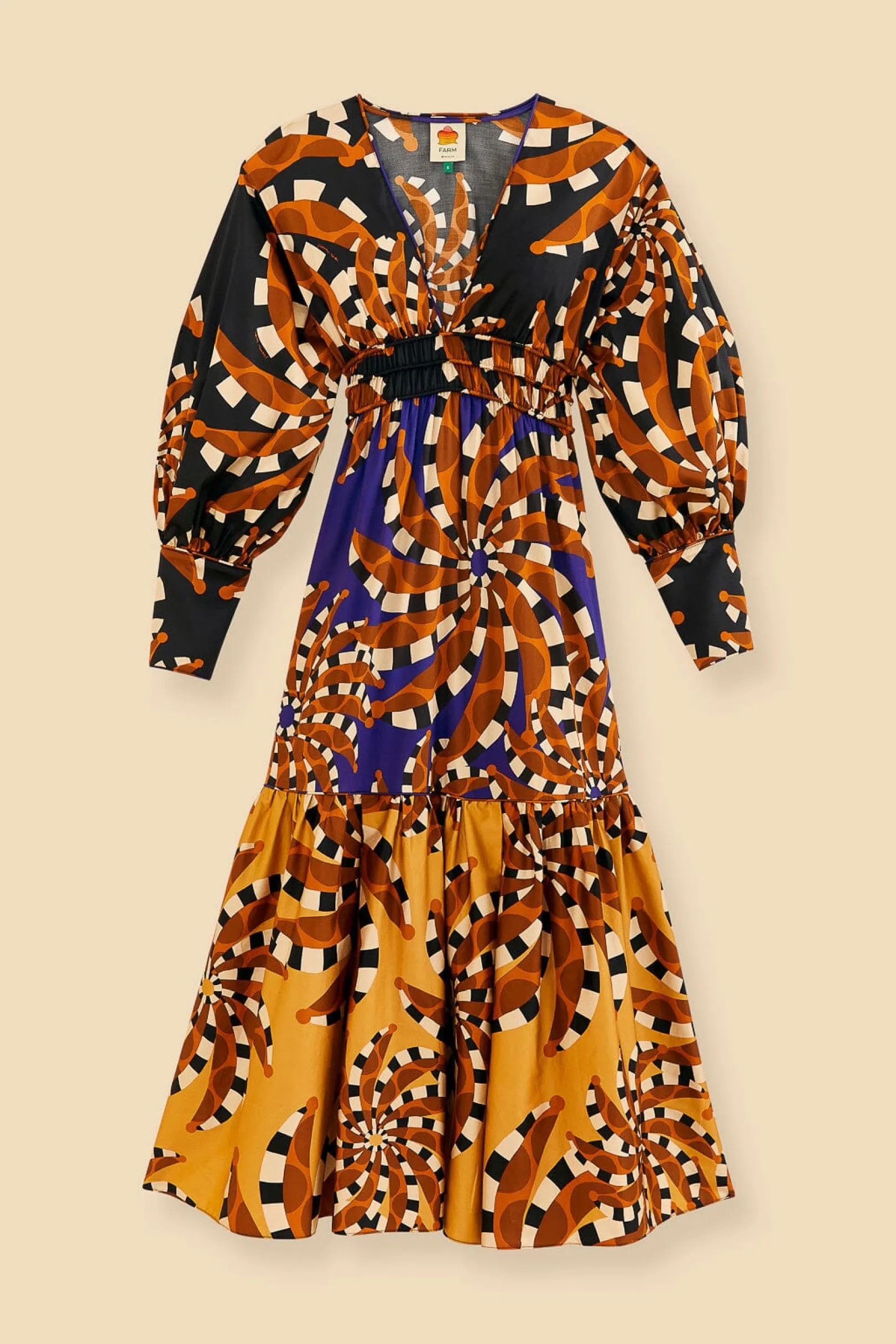 FARM Rio MIXED BANANADA LONG SLEEVE MAXI DRESS Flash Sale
