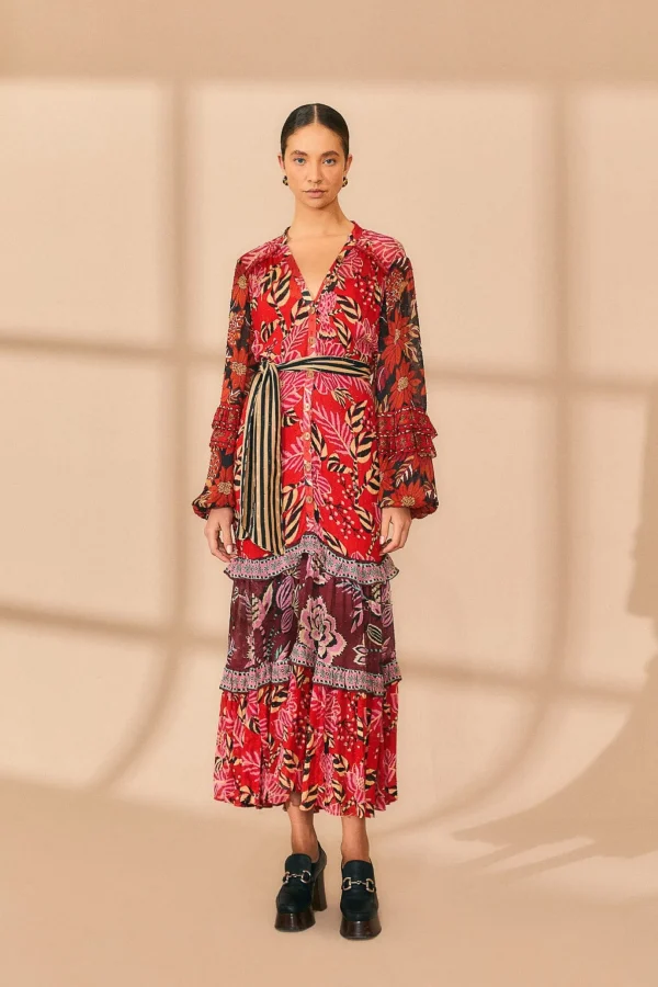 FARM Rio MIXED FLORAL PRINTS LONG SLEEVE MAXI DRESS Sale