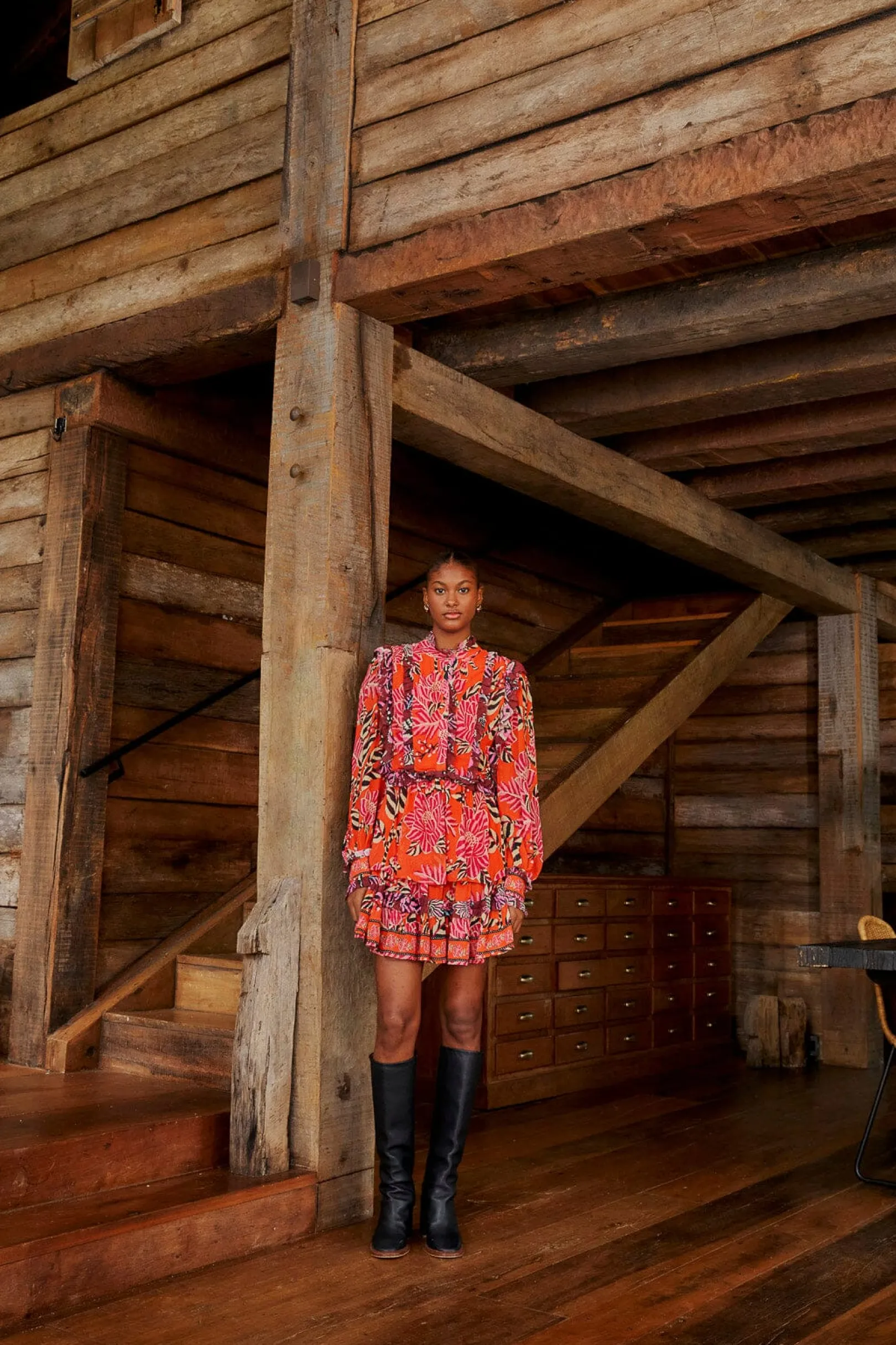 FARM Rio MIXED FLORAL RUFFLE MINI DRESS Clearance