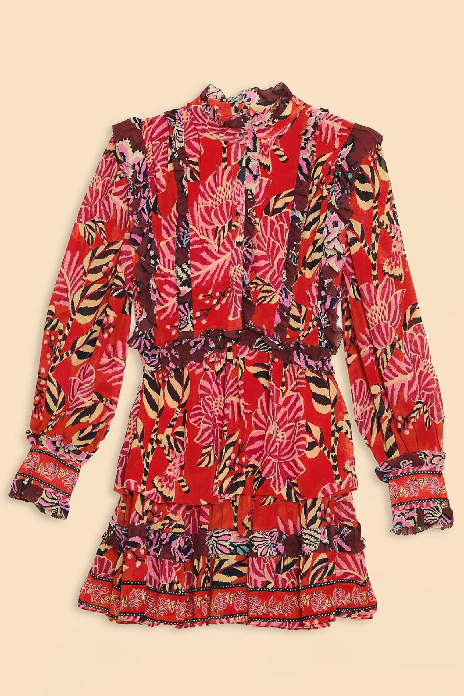 FARM Rio MIXED FLORAL RUFFLE MINI DRESS Clearance