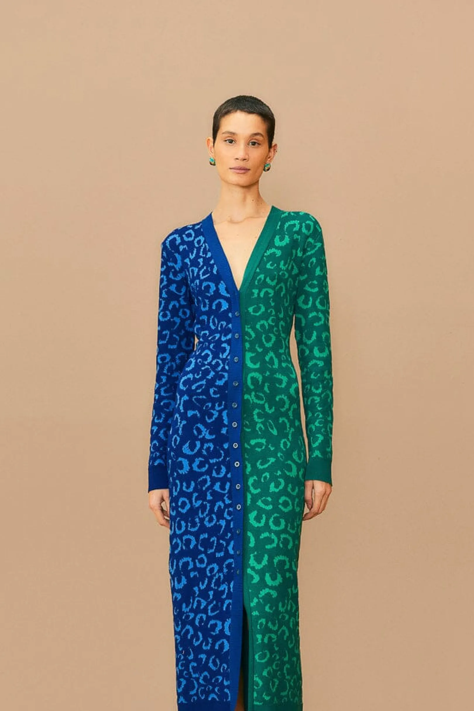 FARM Rio MIXED LEOPARDS KNIT MIDI CARDIGAN DRESS Sale