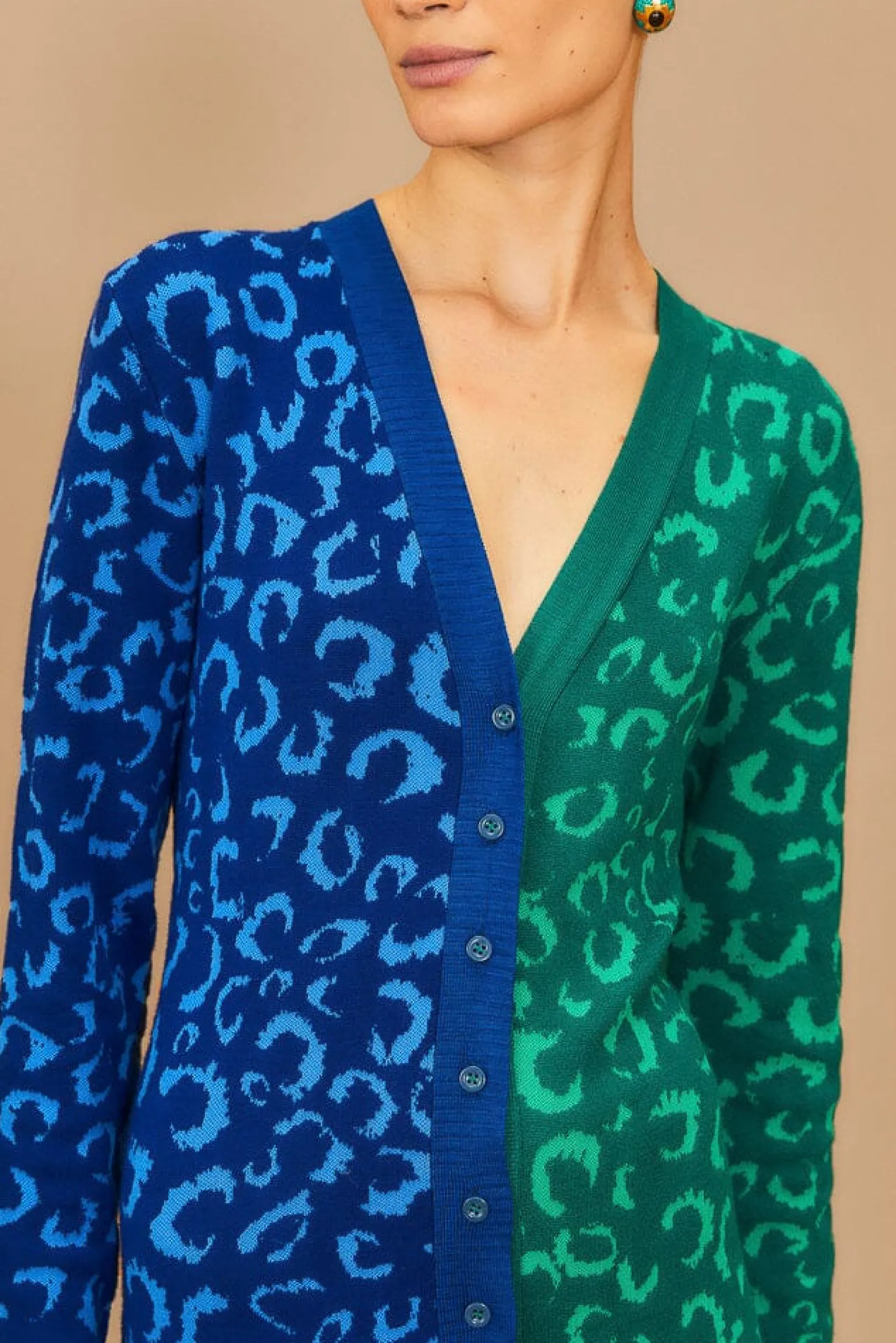 FARM Rio MIXED LEOPARDS KNIT MIDI CARDIGAN DRESS Sale