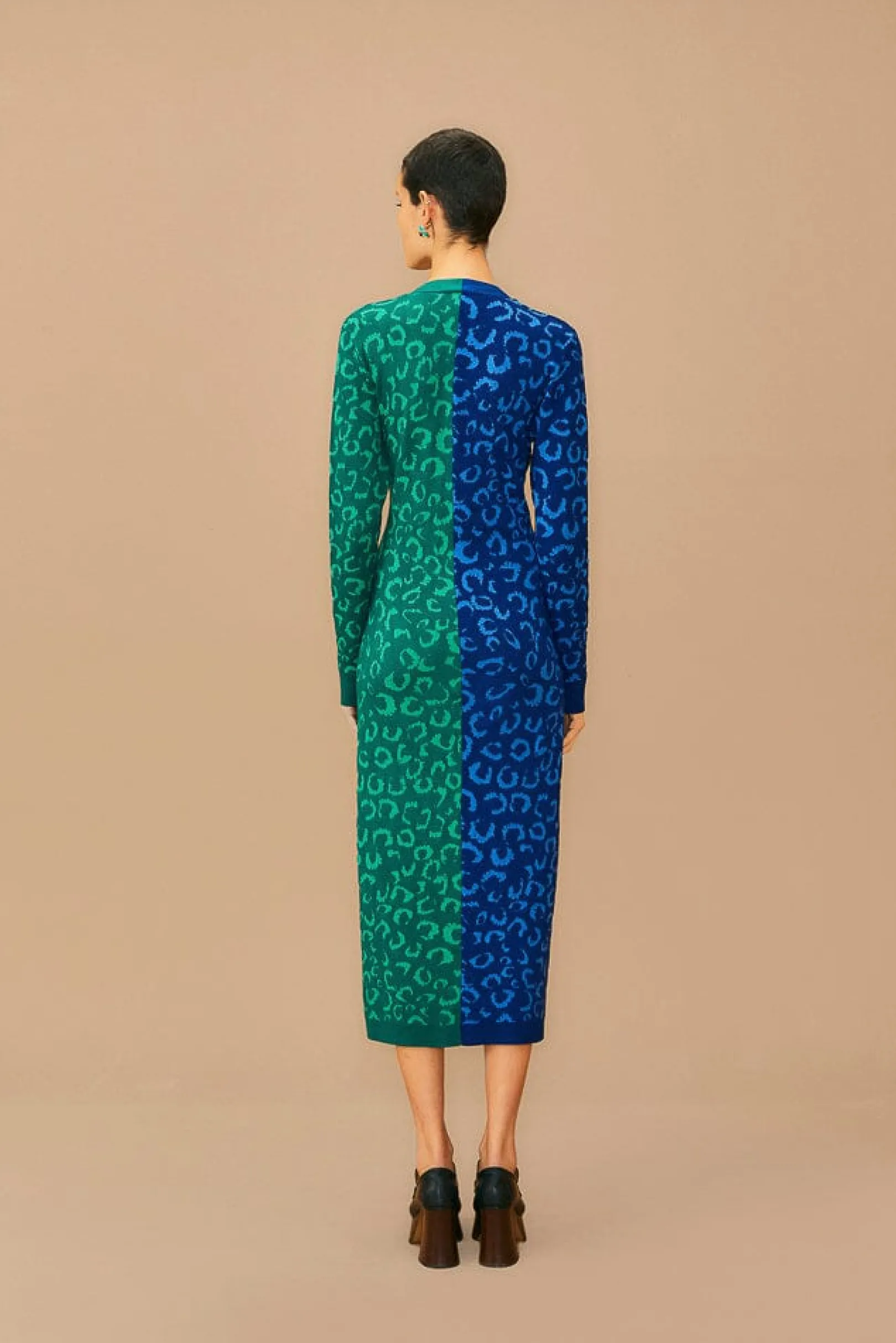 FARM Rio MIXED LEOPARDS KNIT MIDI CARDIGAN DRESS Sale