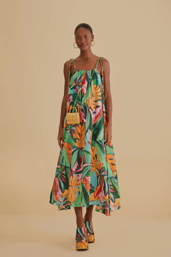 FARM Rio MULTICOLOR BANANA FOLIAGE SLEEVELESS MIDI DRESS Outlet