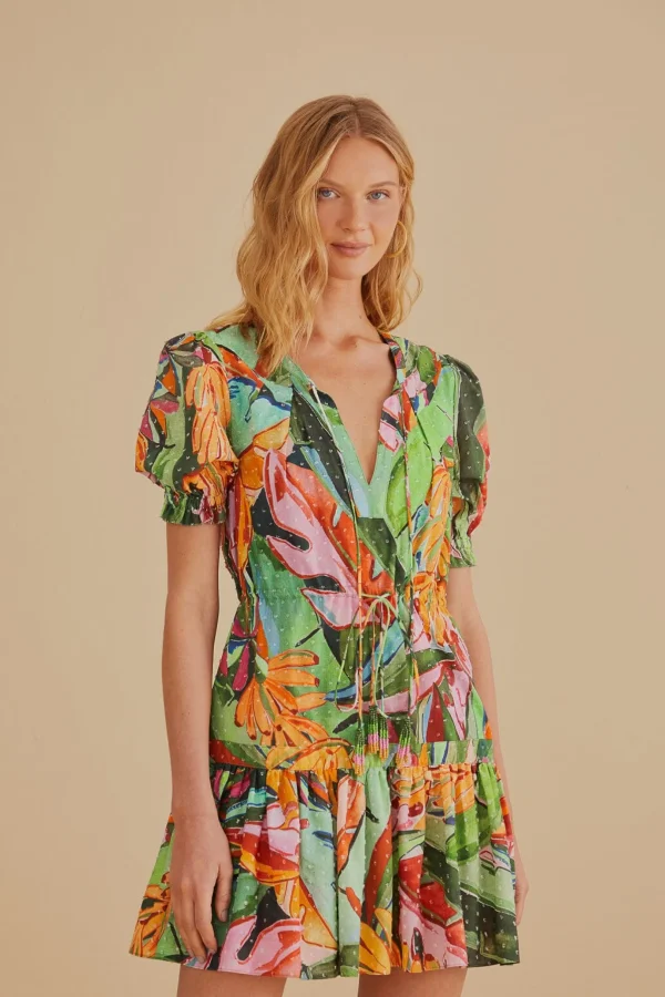 FARM Rio MULTICOLOR BANANA FOLIAGE SHORT SLEEVE MINI DRESS Store