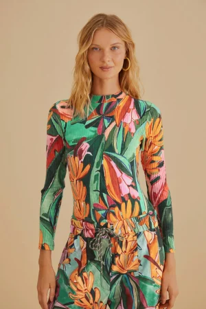 FARM Rio  MULTICOLOR BANANA FOLIAGE ORGANIC COTTON BODYSUIT Flash Sale