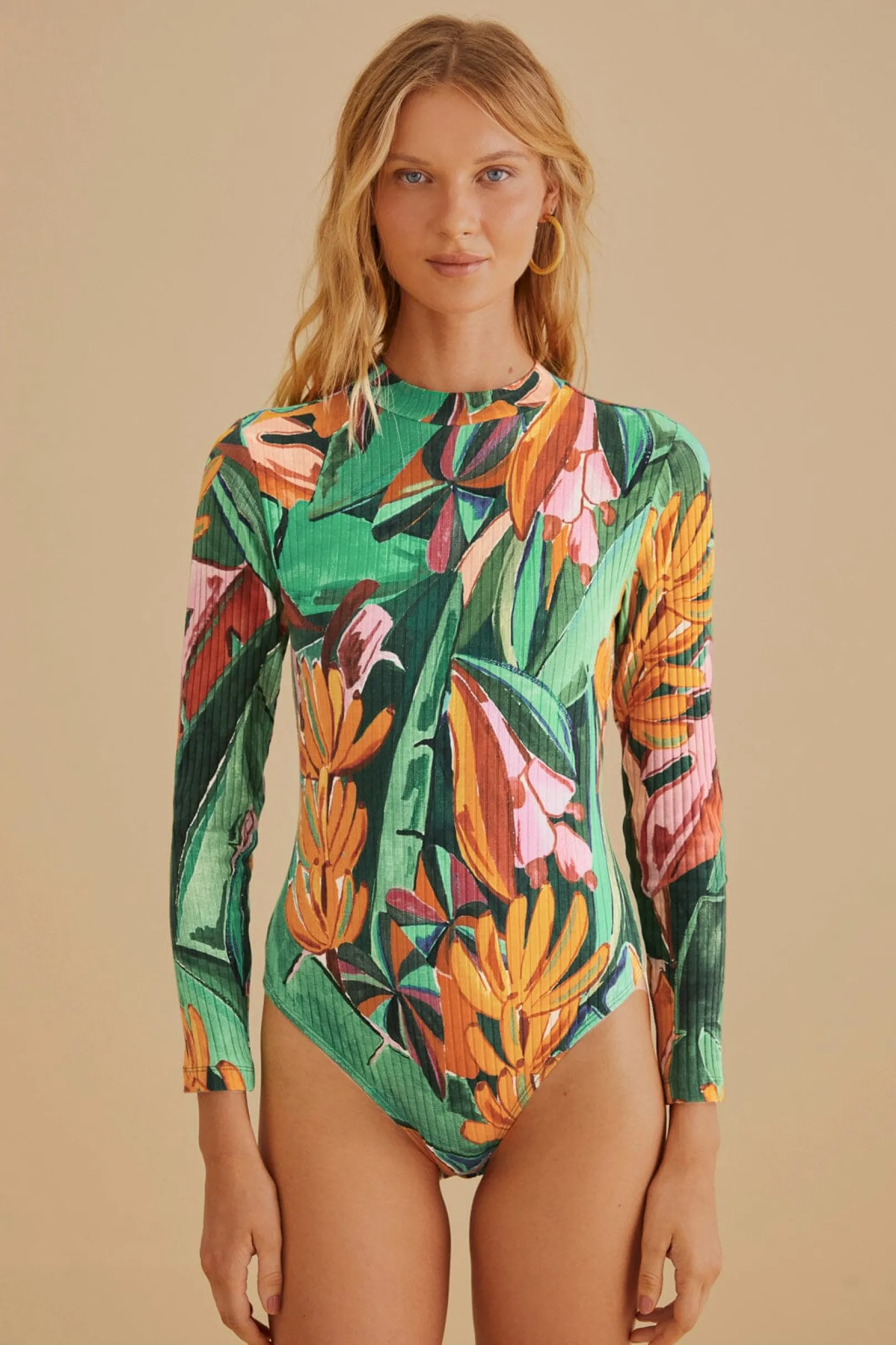 FARM Rio MULTICOLOR BANANA FOLIAGE ORGANIC COTTON BODYSUIT Flash Sale