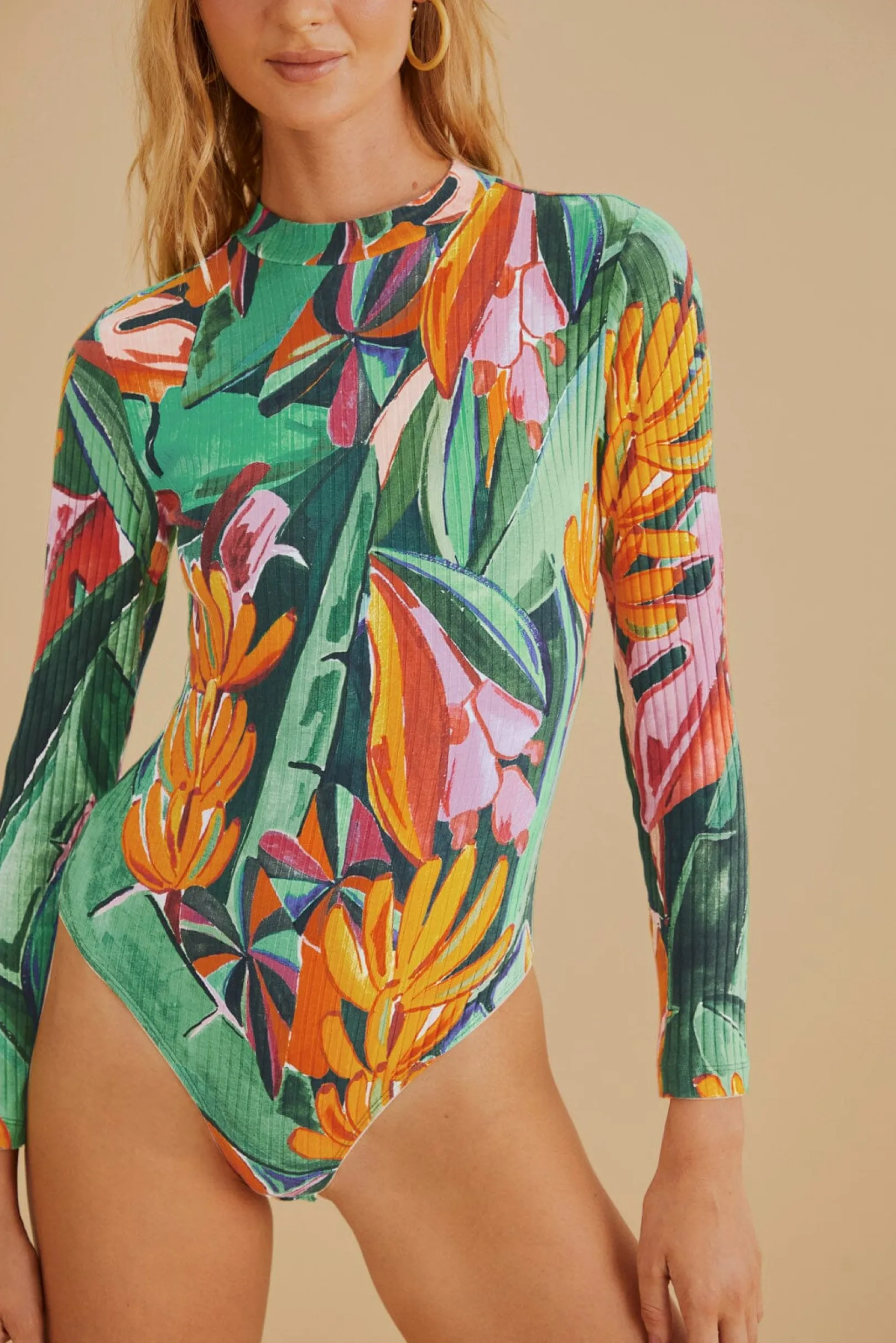 FARM Rio MULTICOLOR BANANA FOLIAGE ORGANIC COTTON BODYSUIT Flash Sale