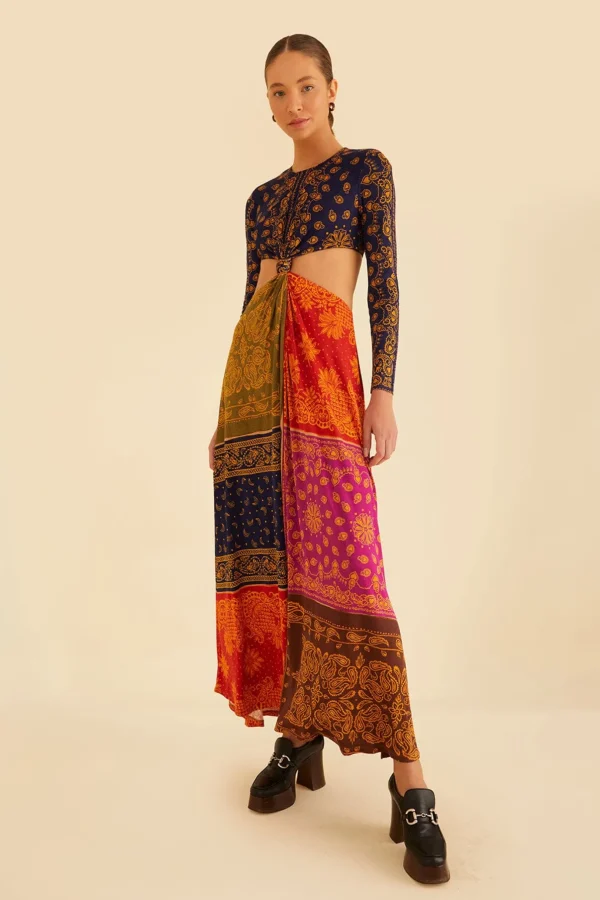 FARM Rio MULTICOLOR BANDANA DREAM CUT OUT MAXI DRESS Outlet