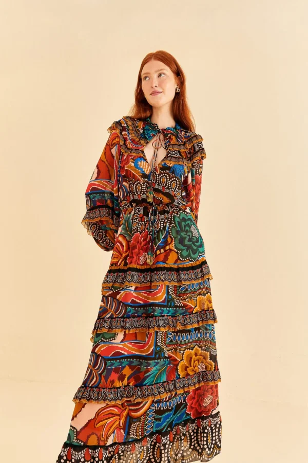 FARM Rio MULTICOLOR FALL MIX MAXI DRESS Outlet