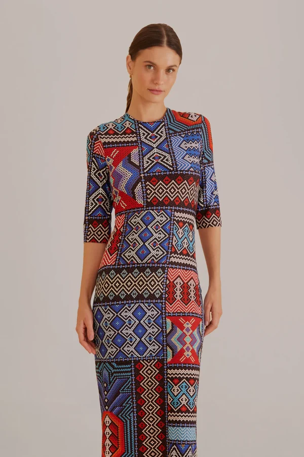 FARM Rio MULTICOLOR RAUTI SHORT SLEEVE MIDI DRESS Cheap
