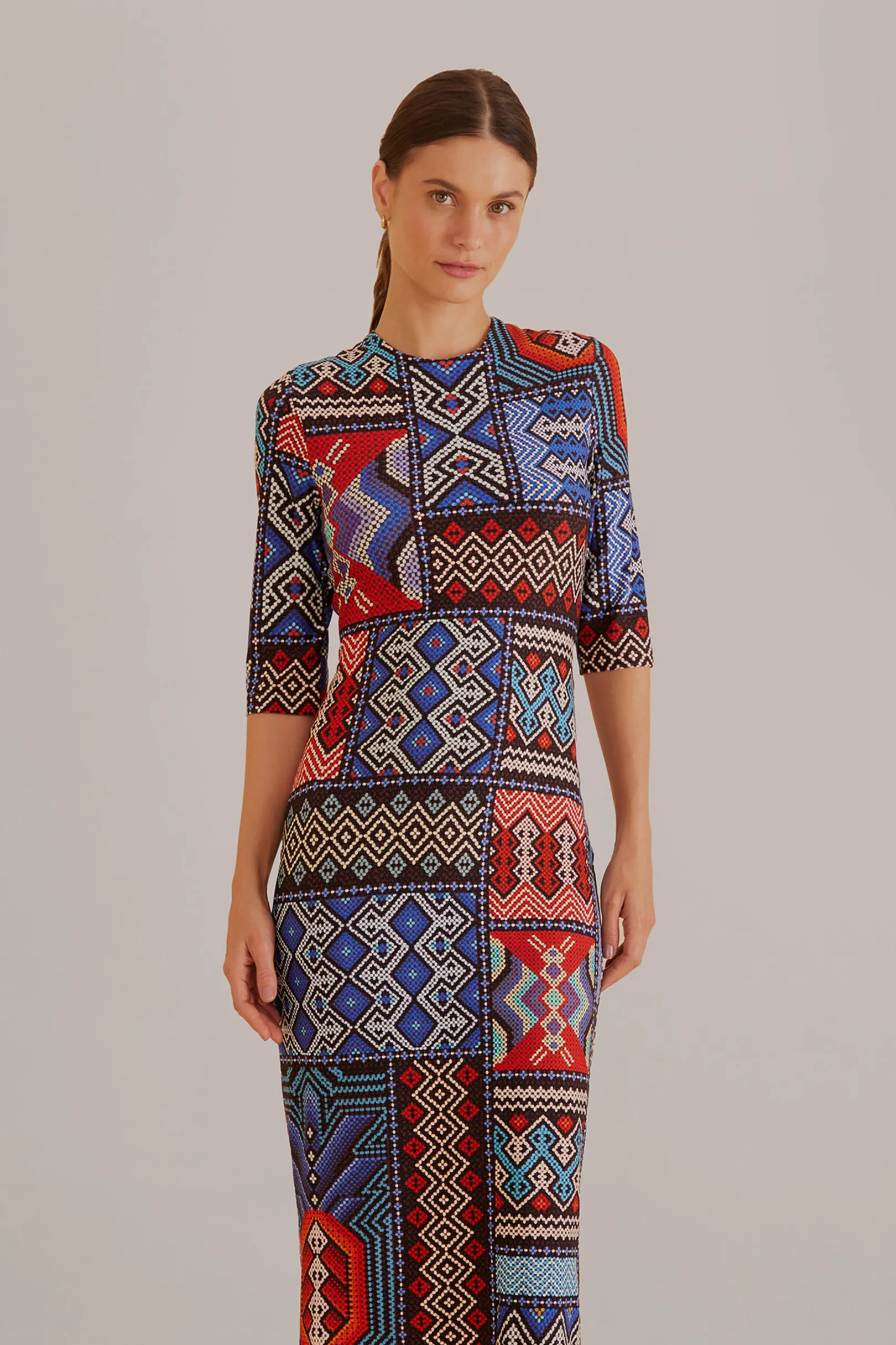 FARM Rio MULTICOLOR RAUTI SHORT SLEEVE MIDI DRESS Cheap
