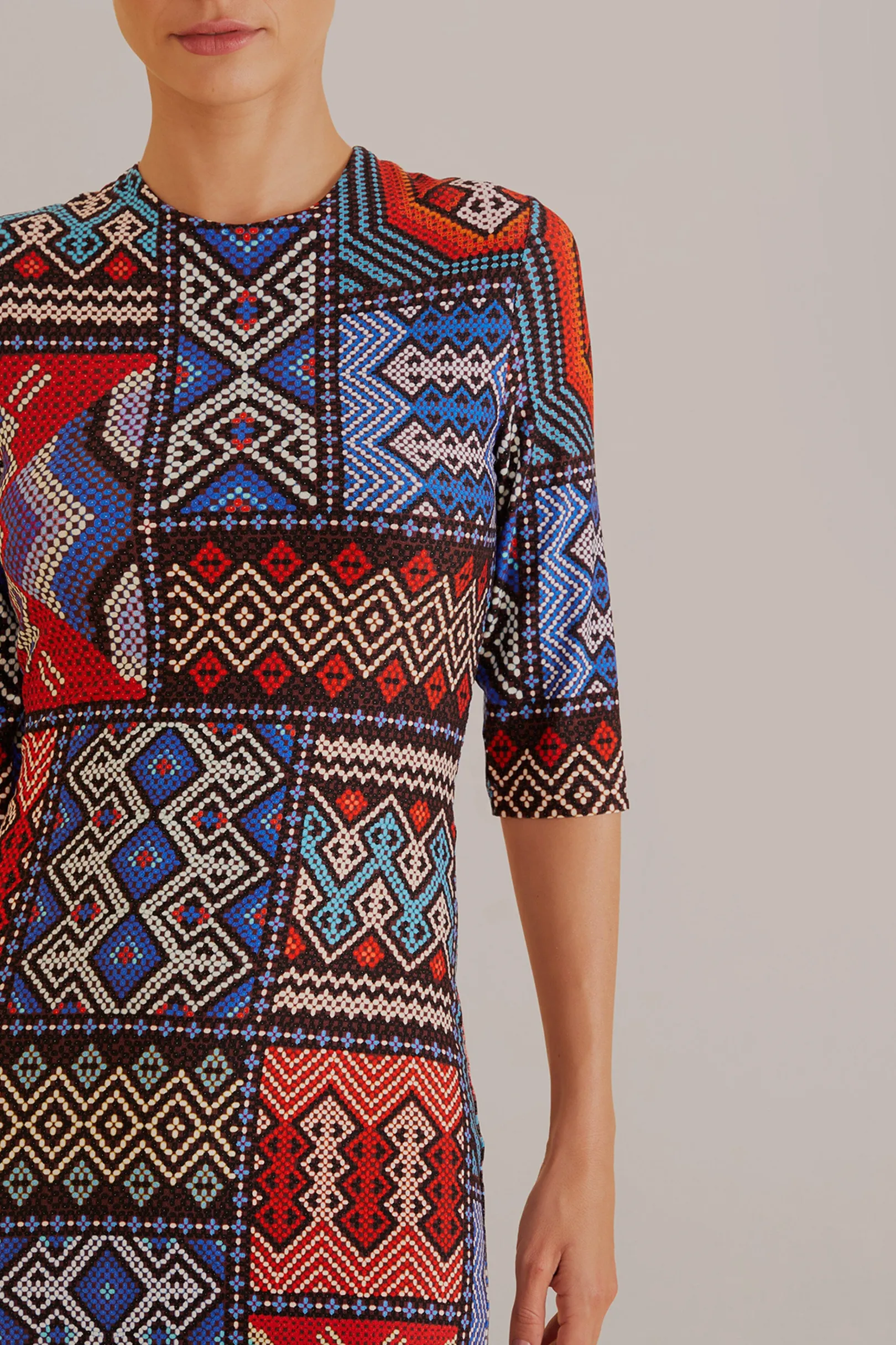 FARM Rio MULTICOLOR RAUTI SHORT SLEEVE MIDI DRESS Cheap