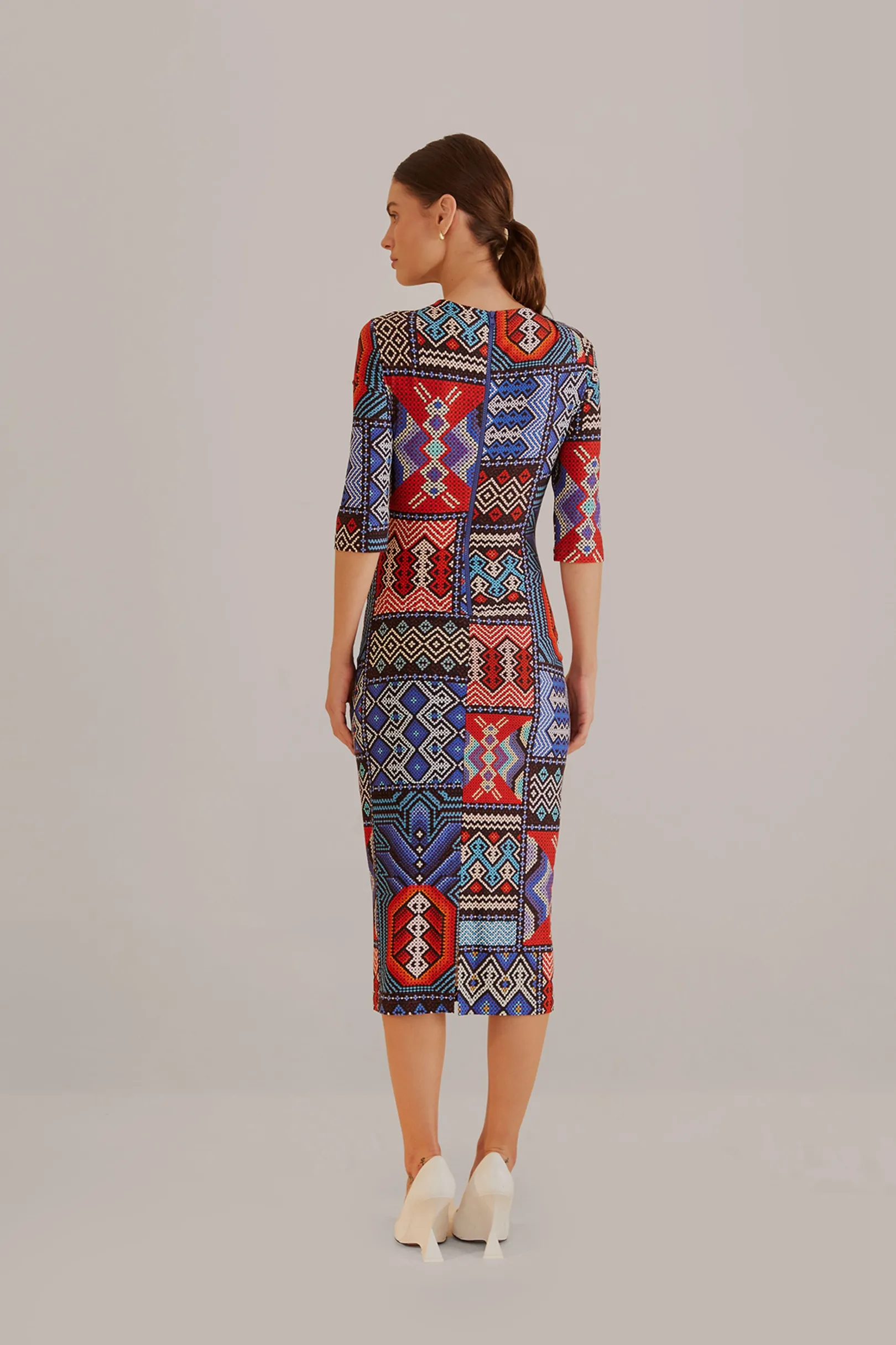 FARM Rio MULTICOLOR RAUTI SHORT SLEEVE MIDI DRESS Cheap