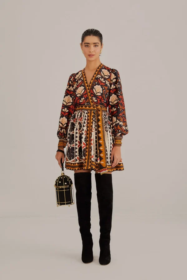 FARM Rio MULTICOLOR TAPESTRY GARDEN V NECK MINI DRESS Hot