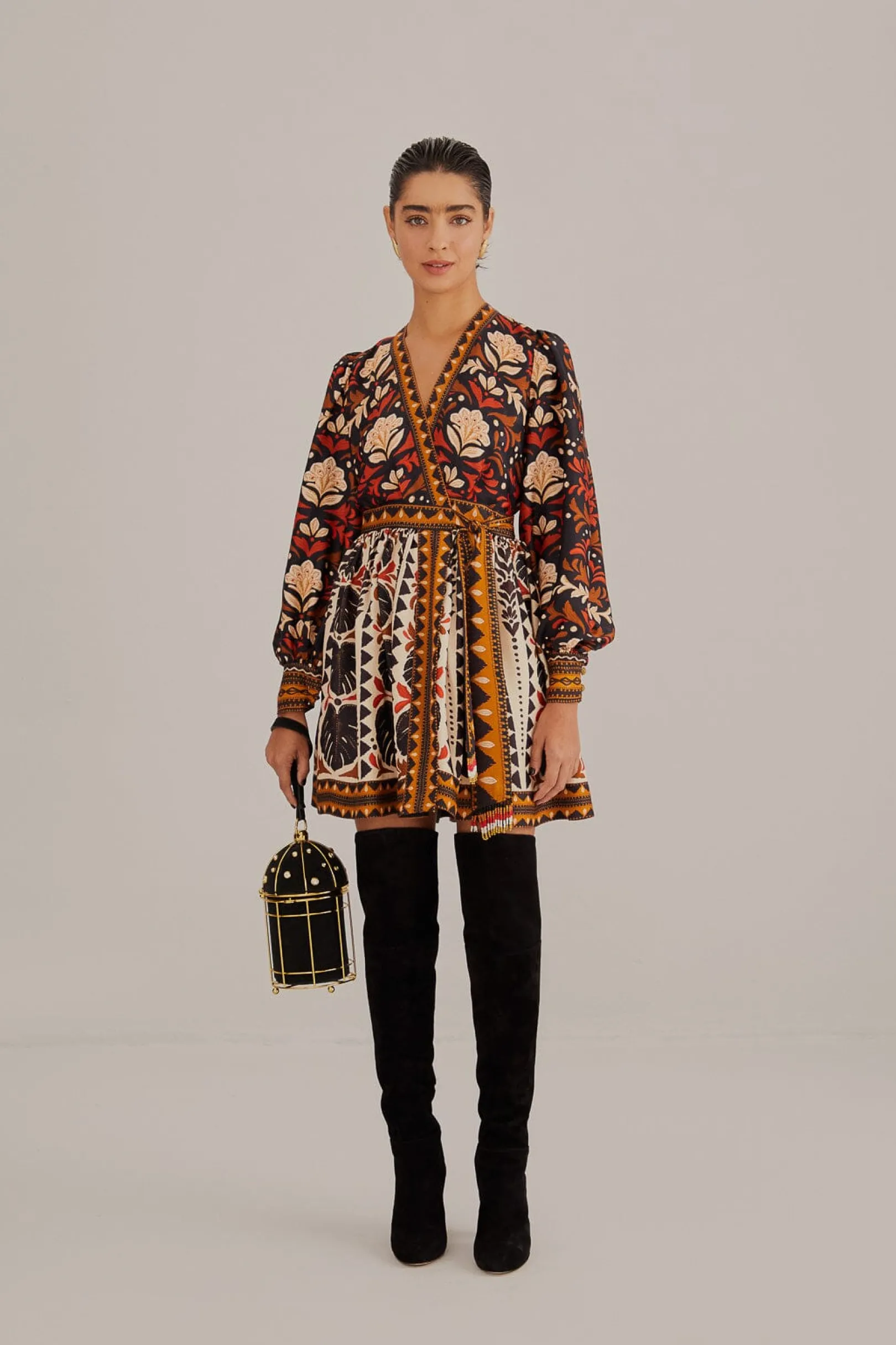 FARM Rio MULTICOLOR TAPESTRY GARDEN V NECK MINI DRESS Hot