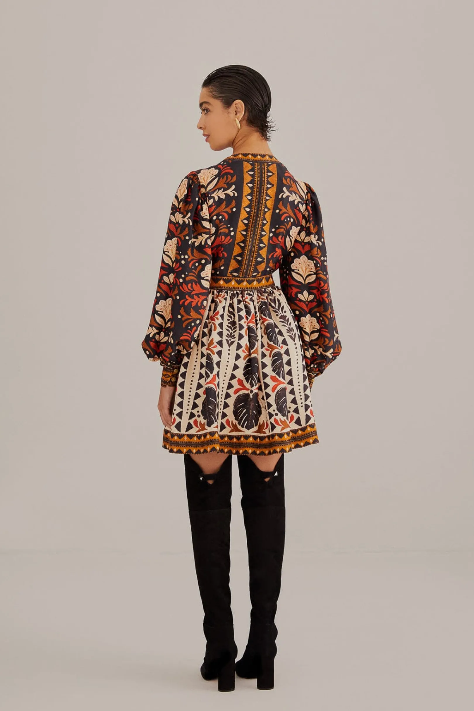 FARM Rio MULTICOLOR TAPESTRY GARDEN V NECK MINI DRESS Hot