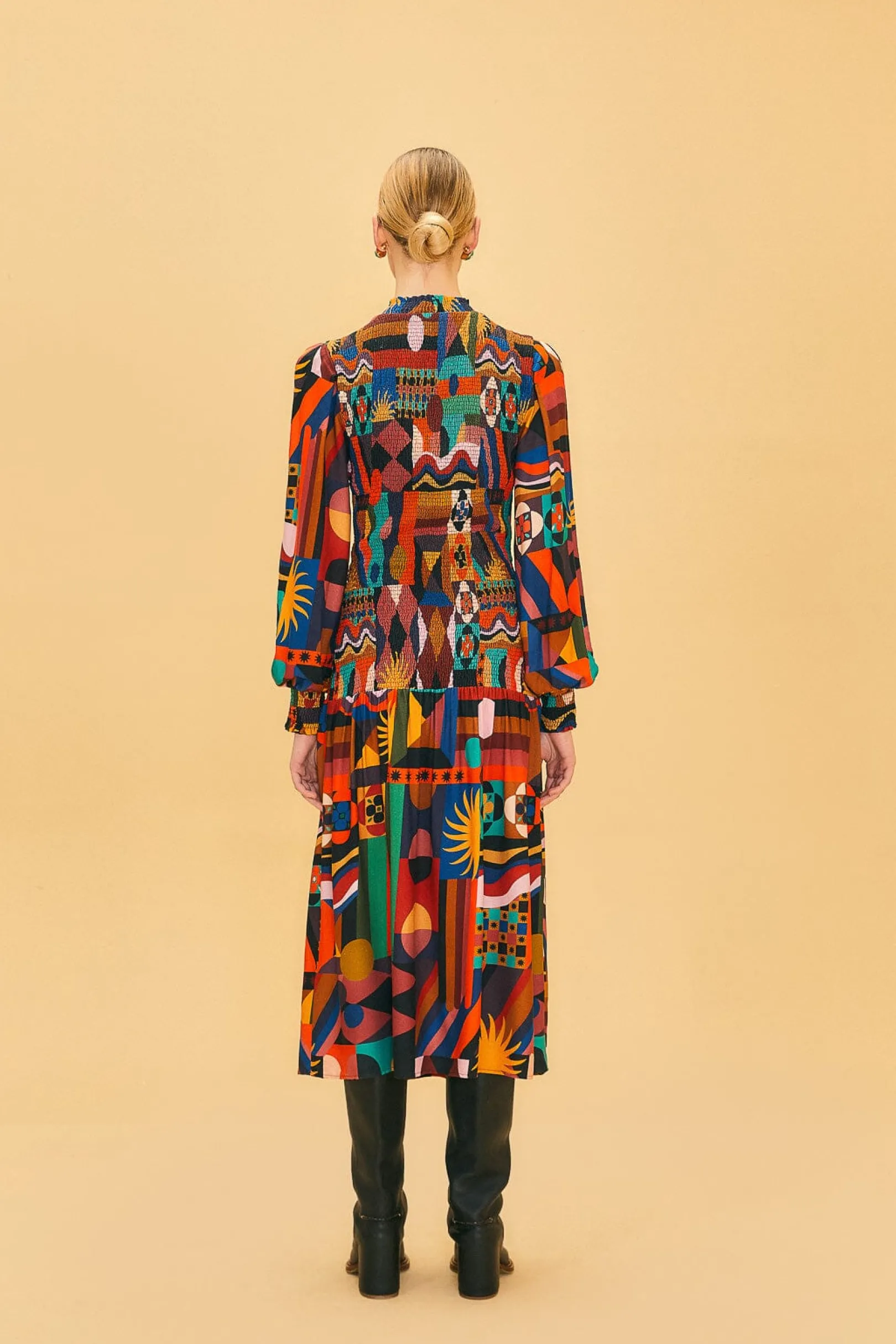 FARM Rio MULTICOLOR TROPICAL SHAPES LENZING™ ECOVERO™ VISCOSE MIDI DRESS Flash Sale