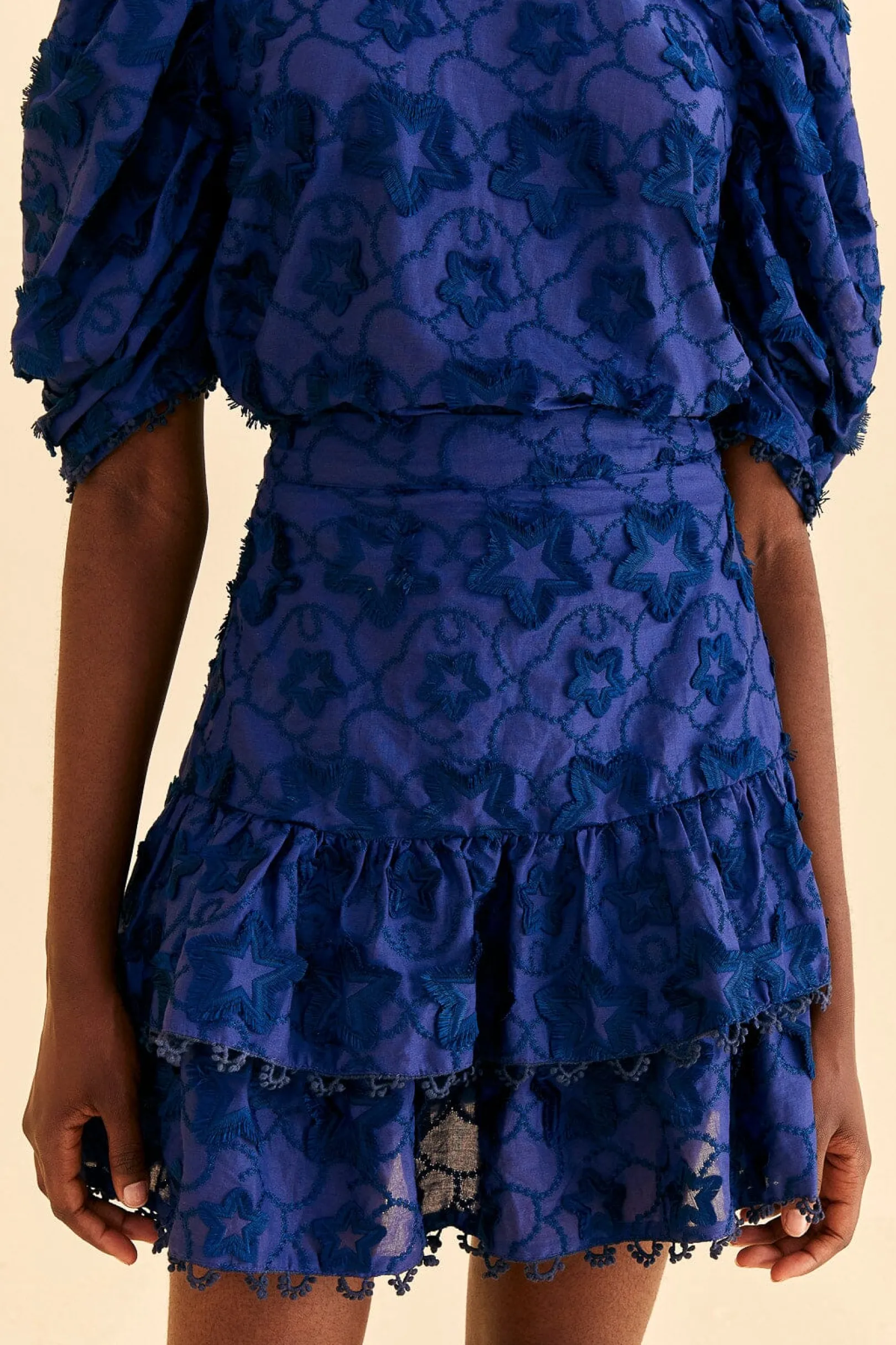 FARM Rio NAVY BLUE 3D STAR TEXTURE MINI SKIRT Hot