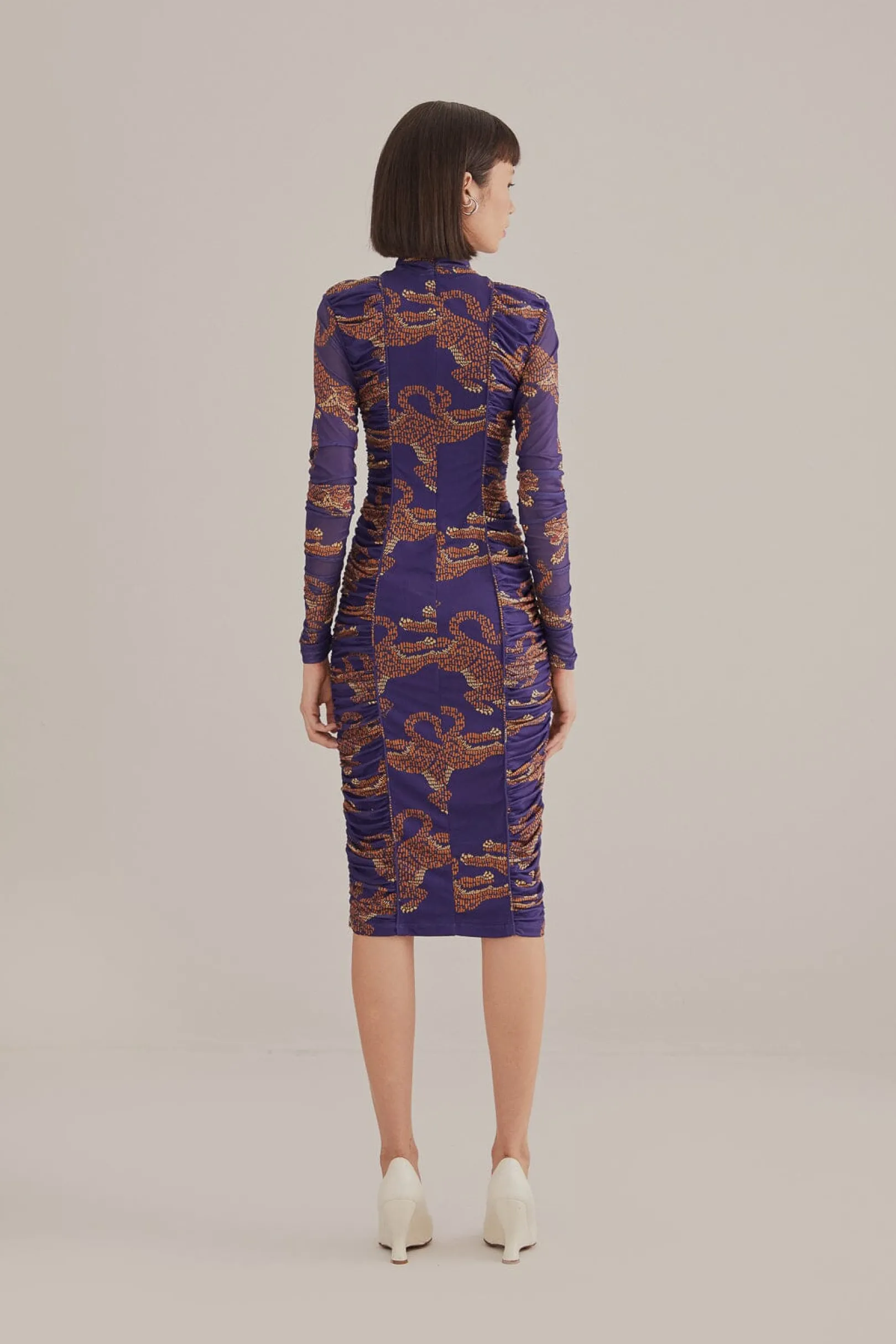 FARM Rio NAVY BLUE LEOPARDS HIGH NECK MIDI DRESS Cheap