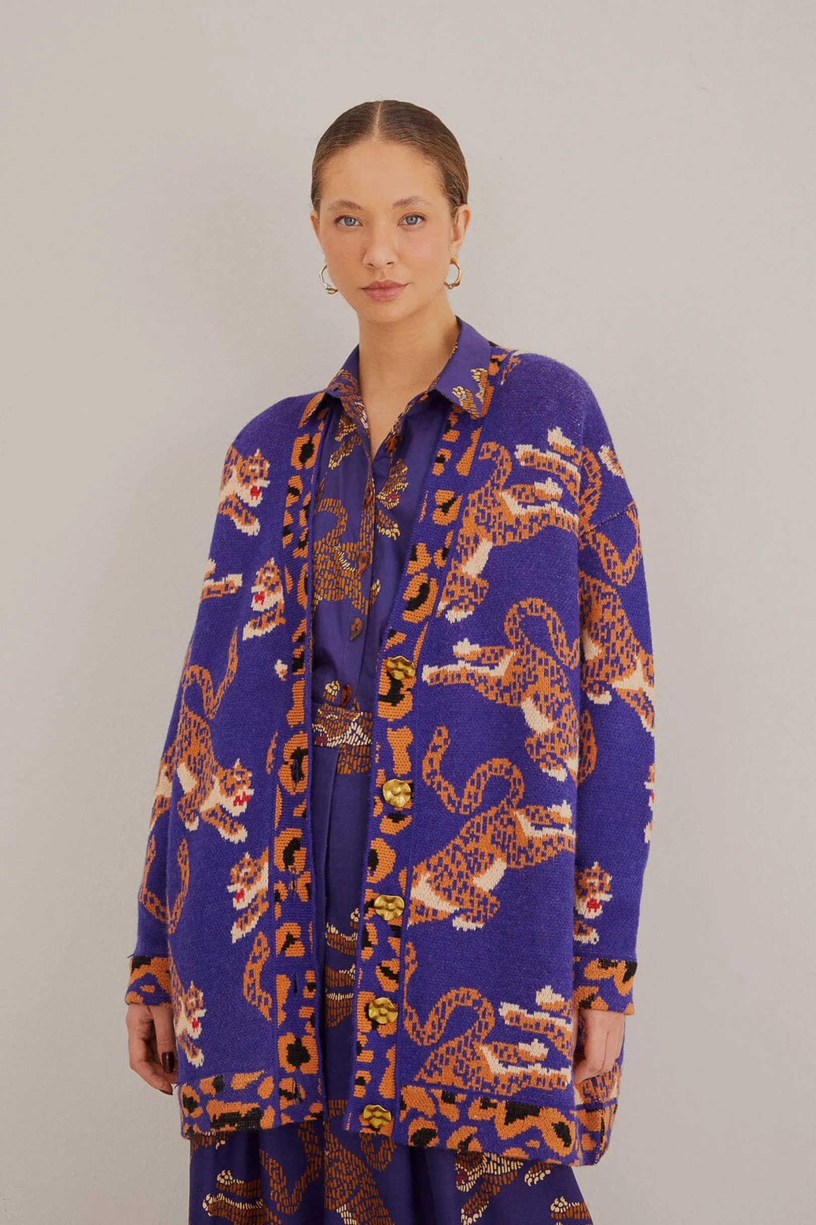 FARM Rio NAVY BLUE LEOPARDS KNIT CARDIGAN Best