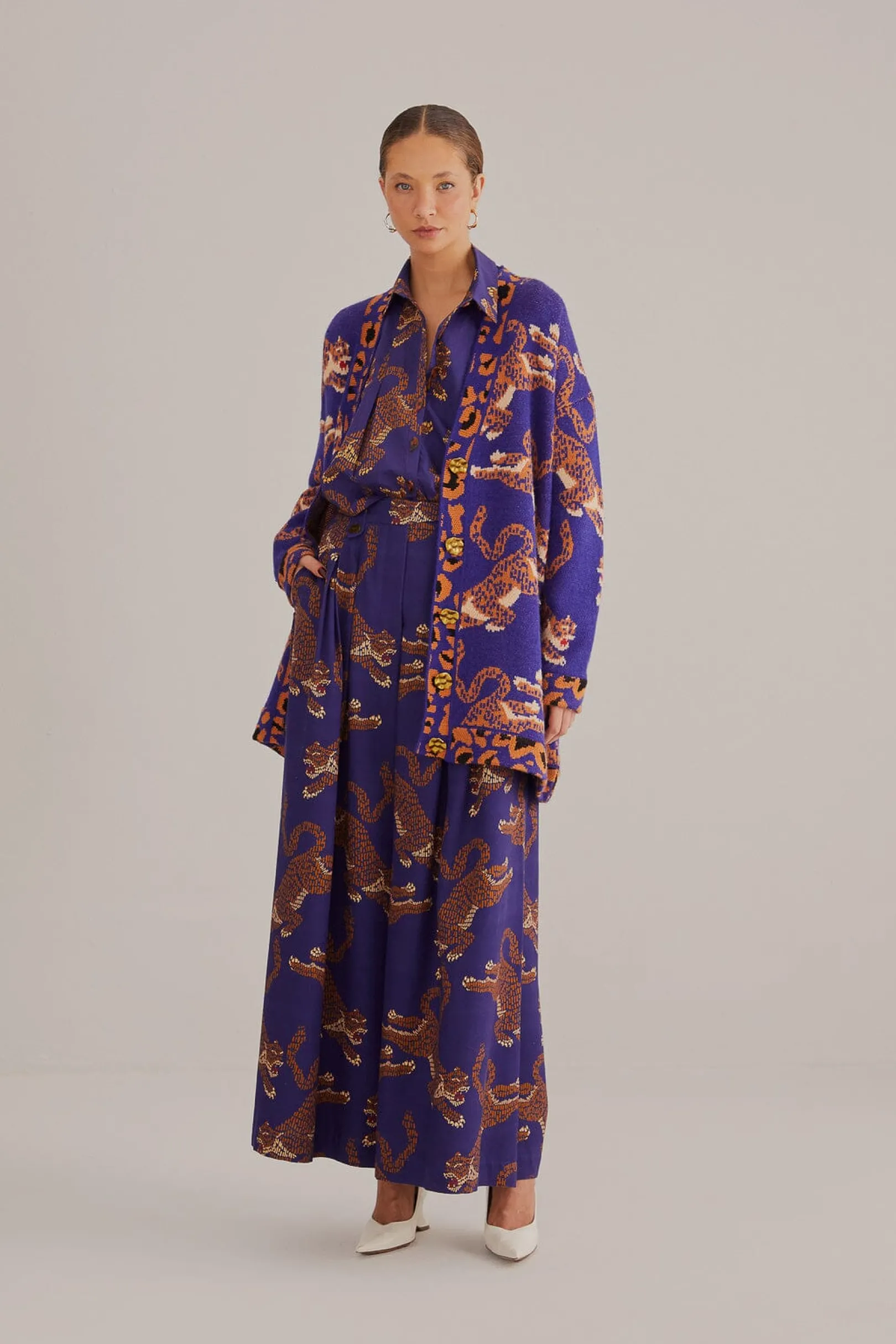 FARM Rio NAVY BLUE LEOPARDS KNIT CARDIGAN Best