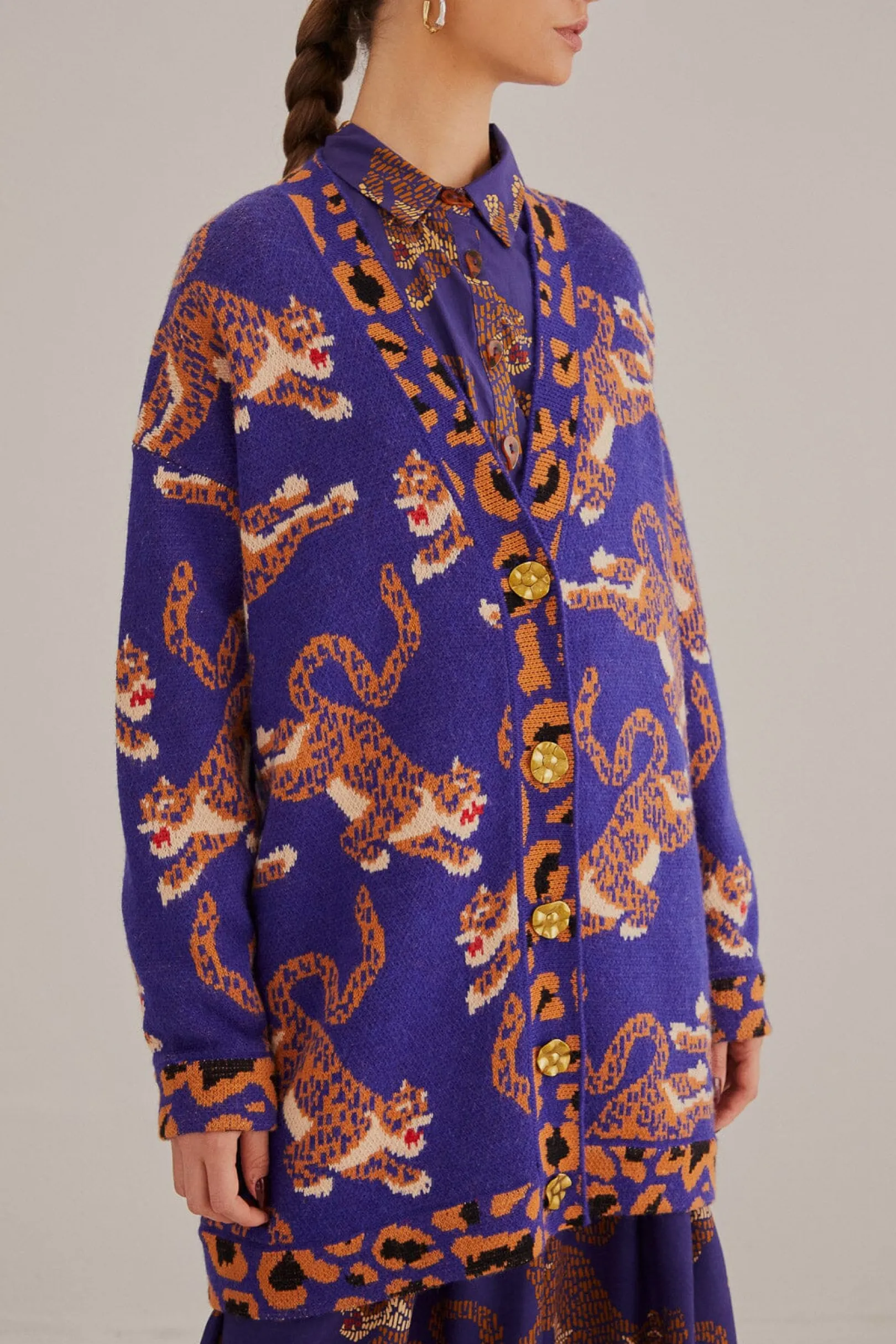 FARM Rio NAVY BLUE LEOPARDS KNIT CARDIGAN Best