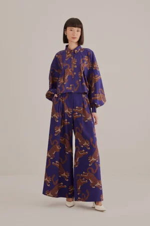 FARM Rio NAVY BLUE LEOPARDS TAILORED PANTS Discount