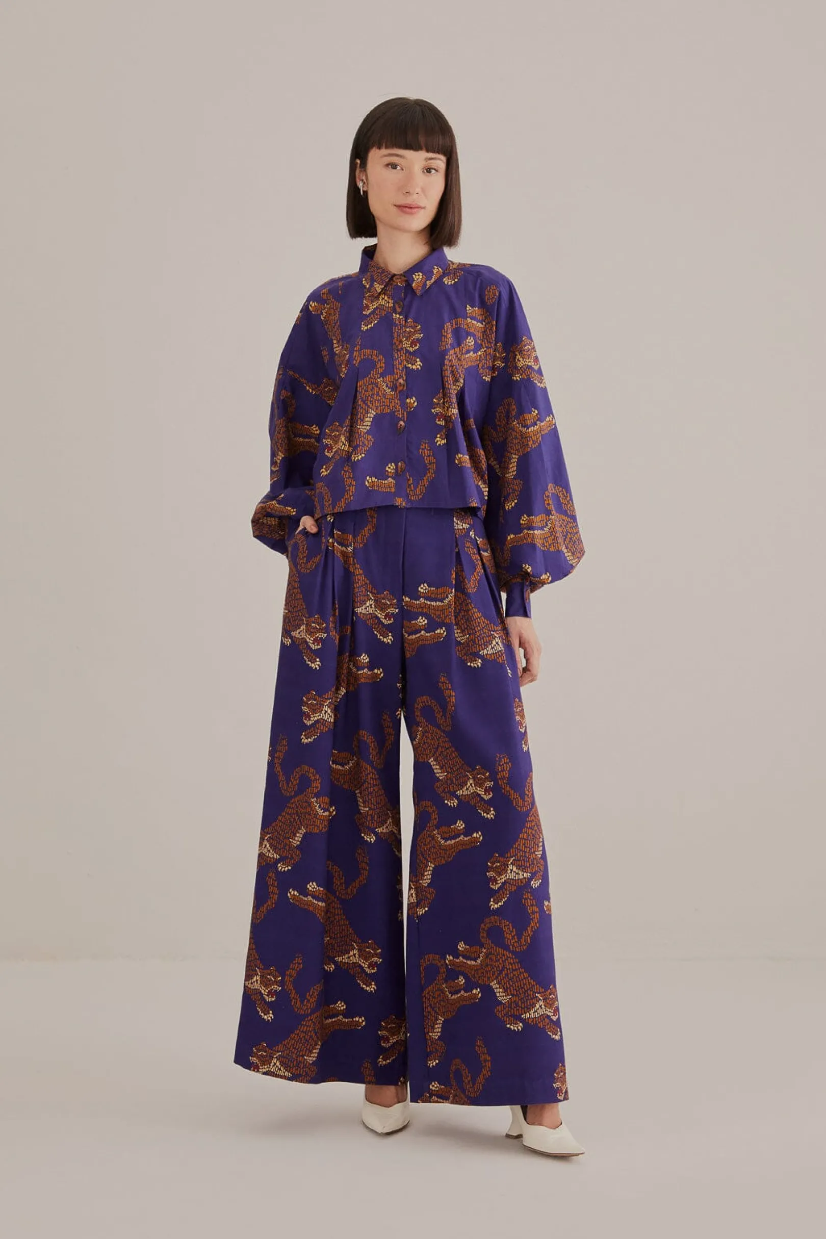 FARM Rio NAVY BLUE LEOPARDS TAILORED PANTS Discount