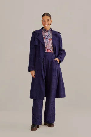 FARM Rio NAVY BLUE PINEAPPLE EYELET PANTS New