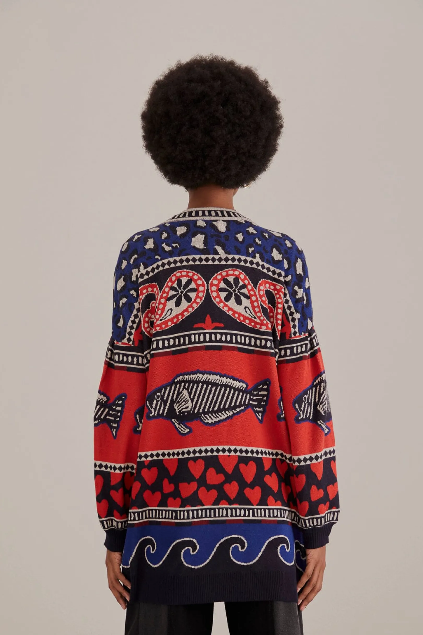FARM Rio NAVY MIXED PRINTS KNIT CARDIGAN Cheap