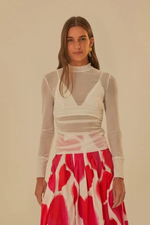 FARM Rio OFF WHITE TULLE LONG SLEEVED BLOUSE Flash Sale
