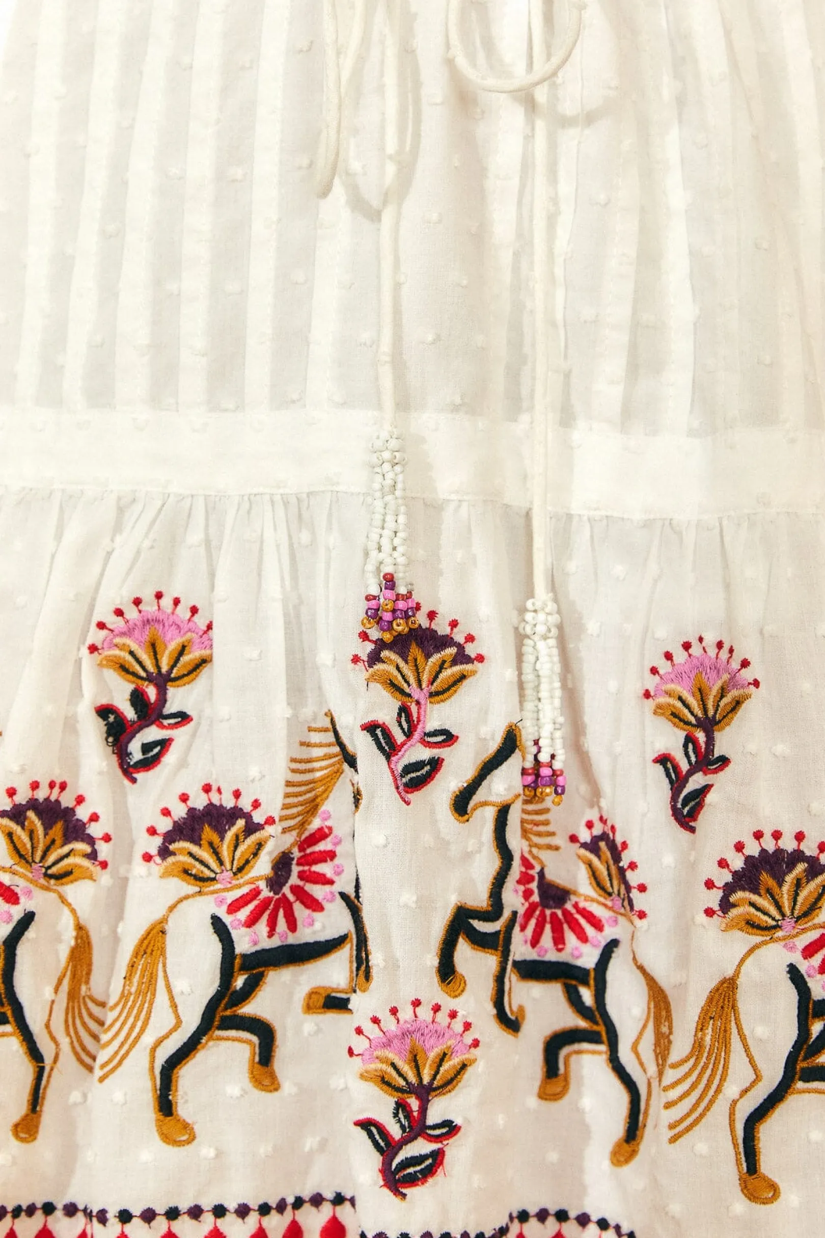FARM Rio OFF-WHITE EMBROIDERED HORSES RUFFLE MINI DRESS Best