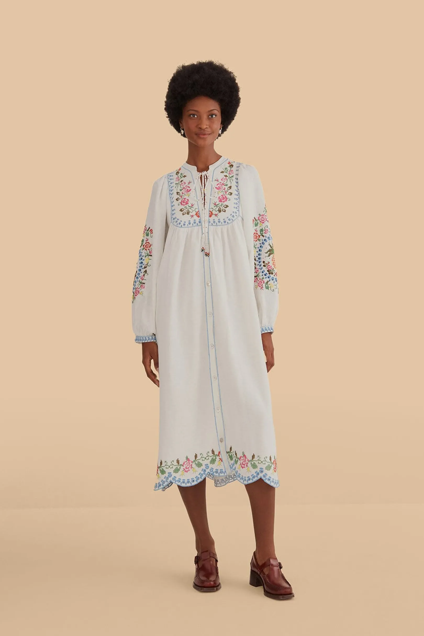 FARM Rio OFF-WHITE EMBROIDERED MIDI DRESS Hot