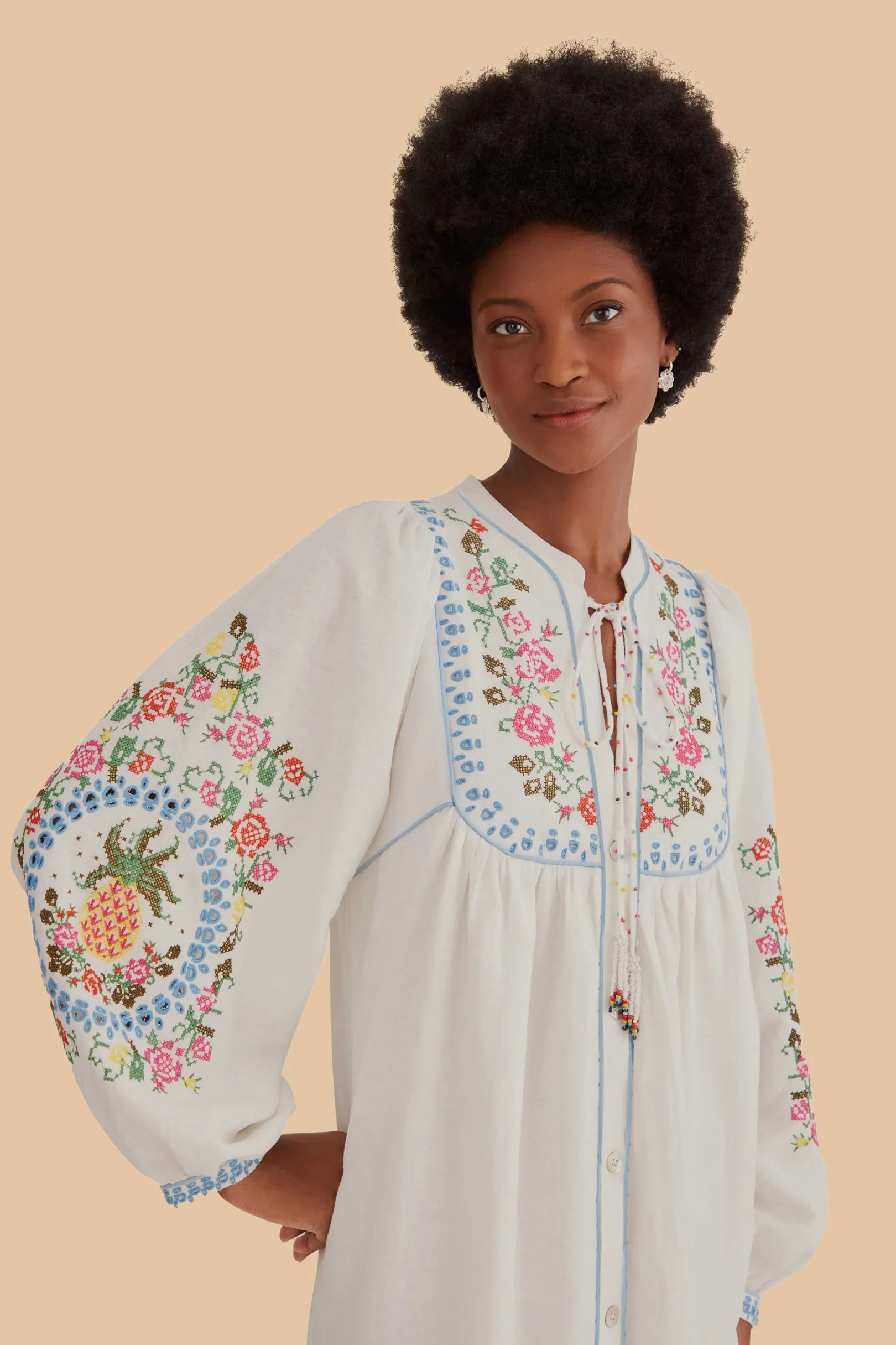 FARM Rio OFF-WHITE EMBROIDERED MIDI DRESS Hot