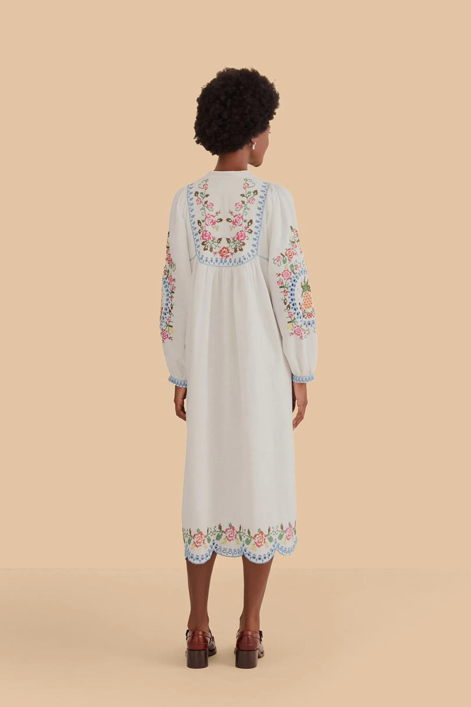 FARM Rio OFF-WHITE EMBROIDERED MIDI DRESS Hot