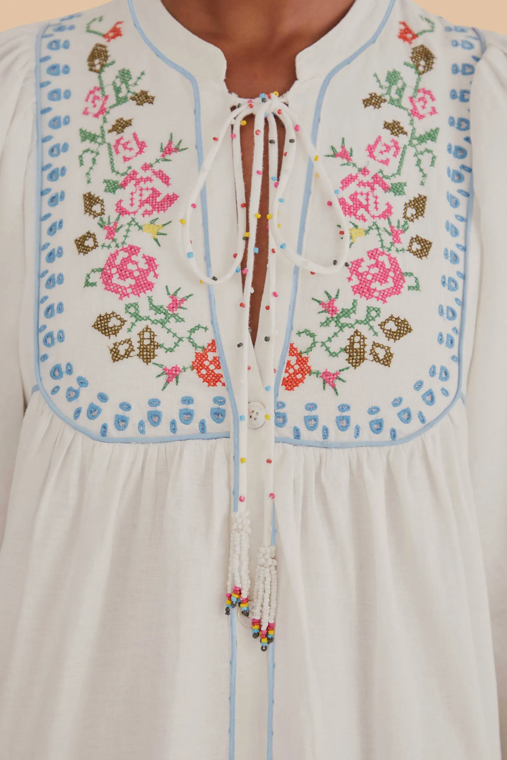 FARM Rio OFF-WHITE EMBROIDERED MIDI DRESS Hot