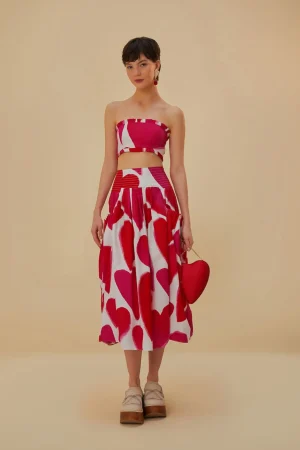 FARM Rio OFF-WHITE PAINTED HEARTS MIDI SKIRT Online