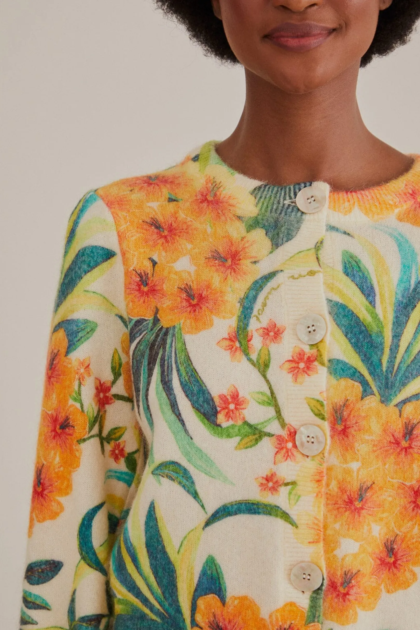 FARM Rio OFF-WHITE PINEAPPLE BLOOM KNIT CARDIGAN New