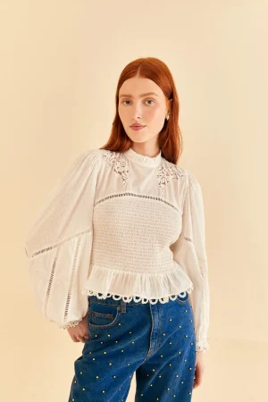 FARM Rio OFF-WHITE SMOCKED BLOUSE Sale