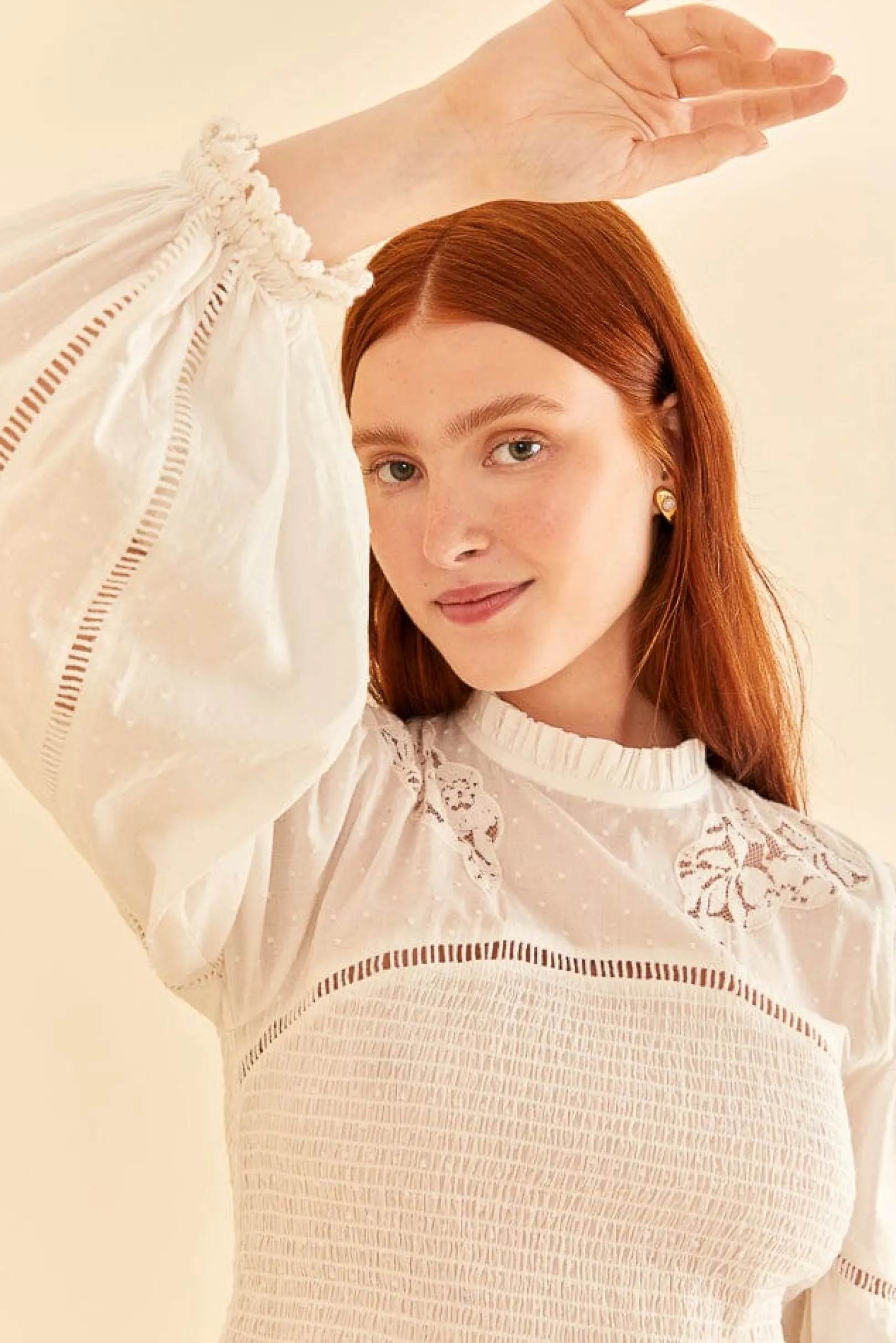 FARM Rio OFF-WHITE SMOCKED BLOUSE Sale