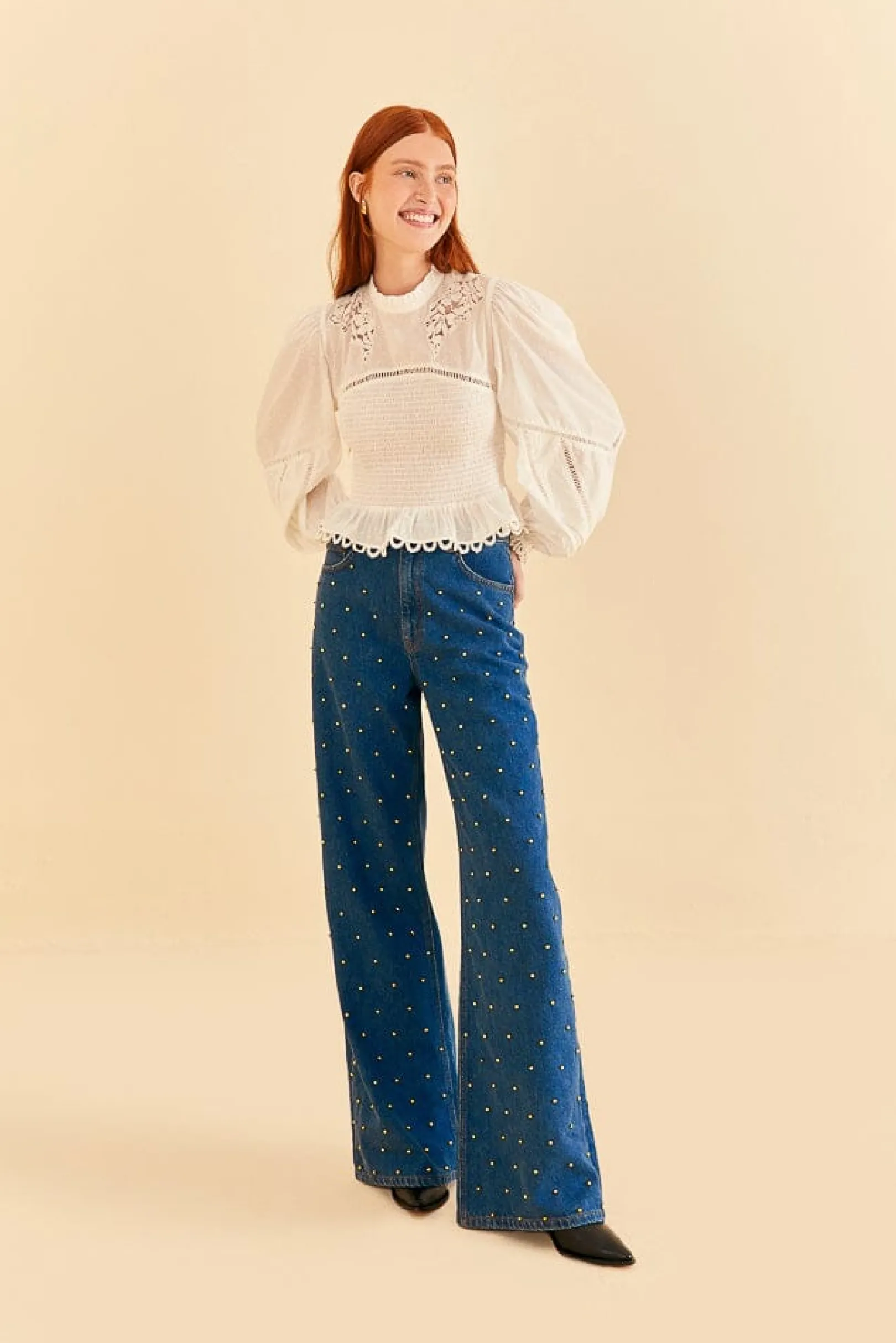 FARM Rio OFF-WHITE SMOCKED BLOUSE Sale