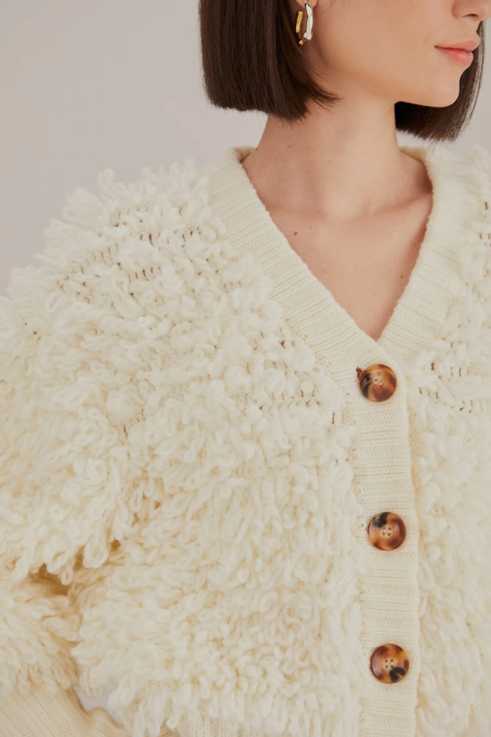 FARM Rio OFF-WHITE TEXTURED V NECK CARDIGAN Sale