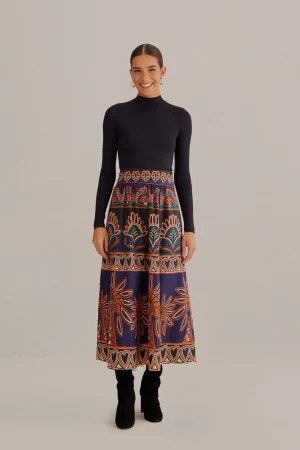 FARM Rio ORANGE AINIKA TAPESTRY MIDI SKIRT Store