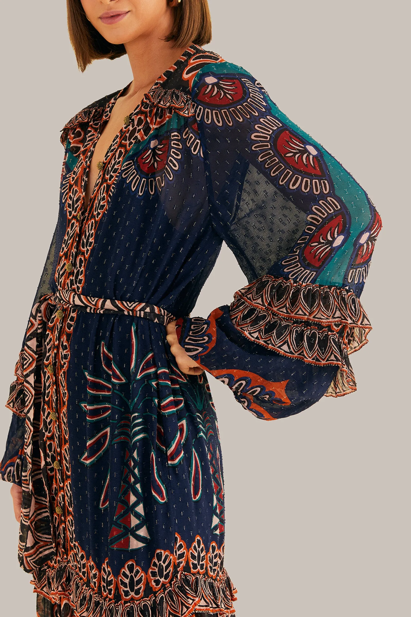FARM Rio ORANGE AINIKA TAPESTRY SLIT MAXI DRESS Clearance