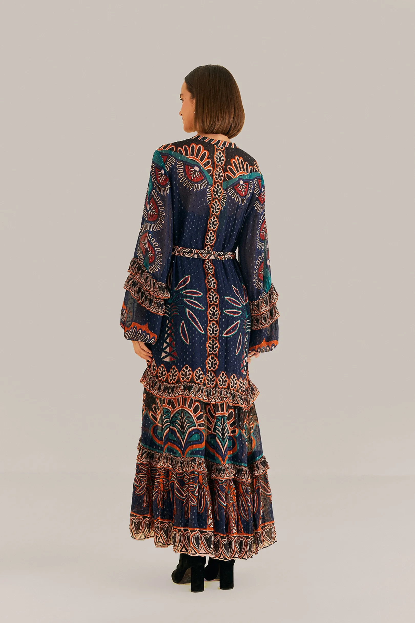 FARM Rio ORANGE AINIKA TAPESTRY SLIT MAXI DRESS Clearance